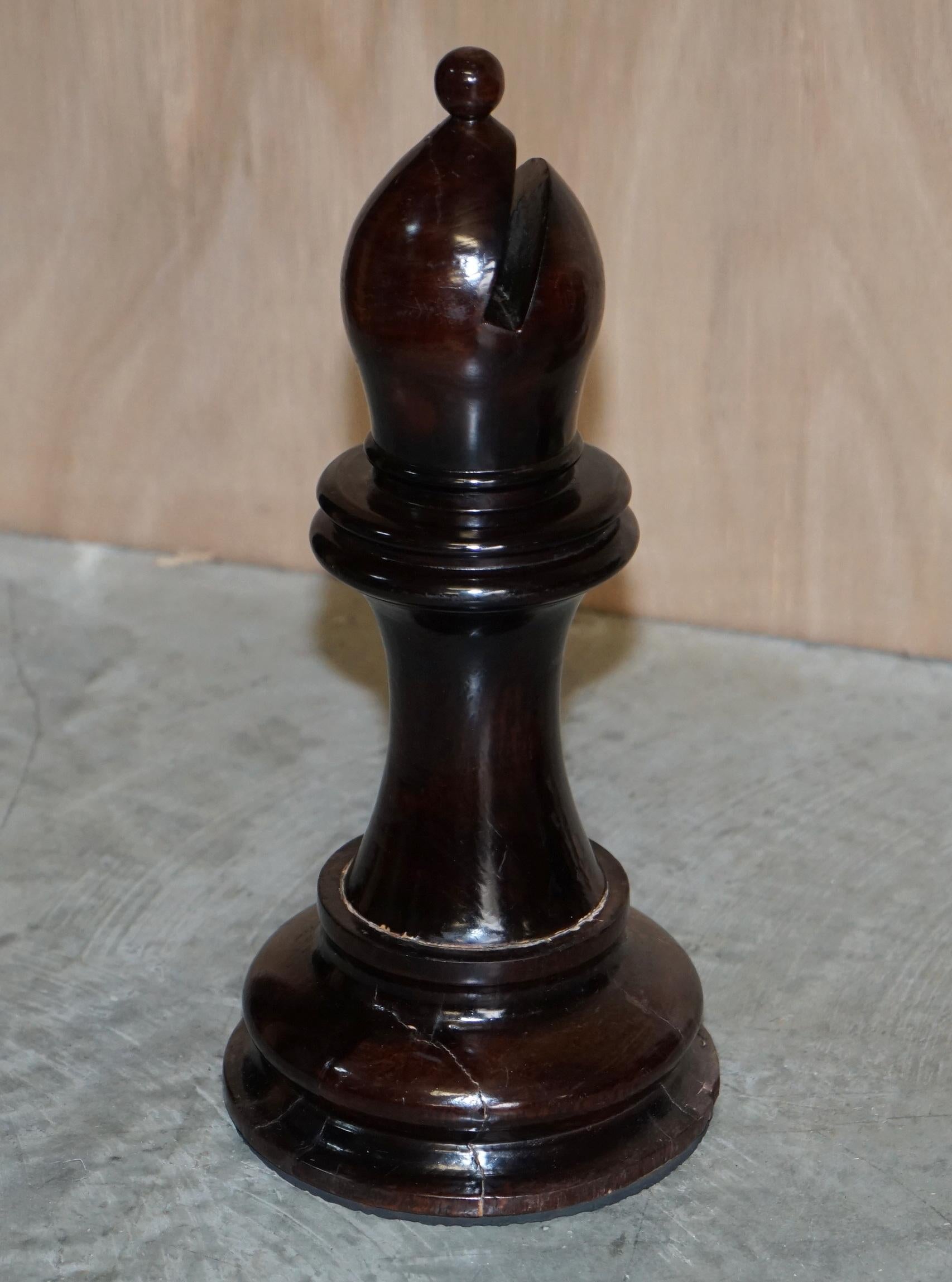 Giant Hand Carved Wood Chess Set Tallest Piece Beautiful Timber Patina 9