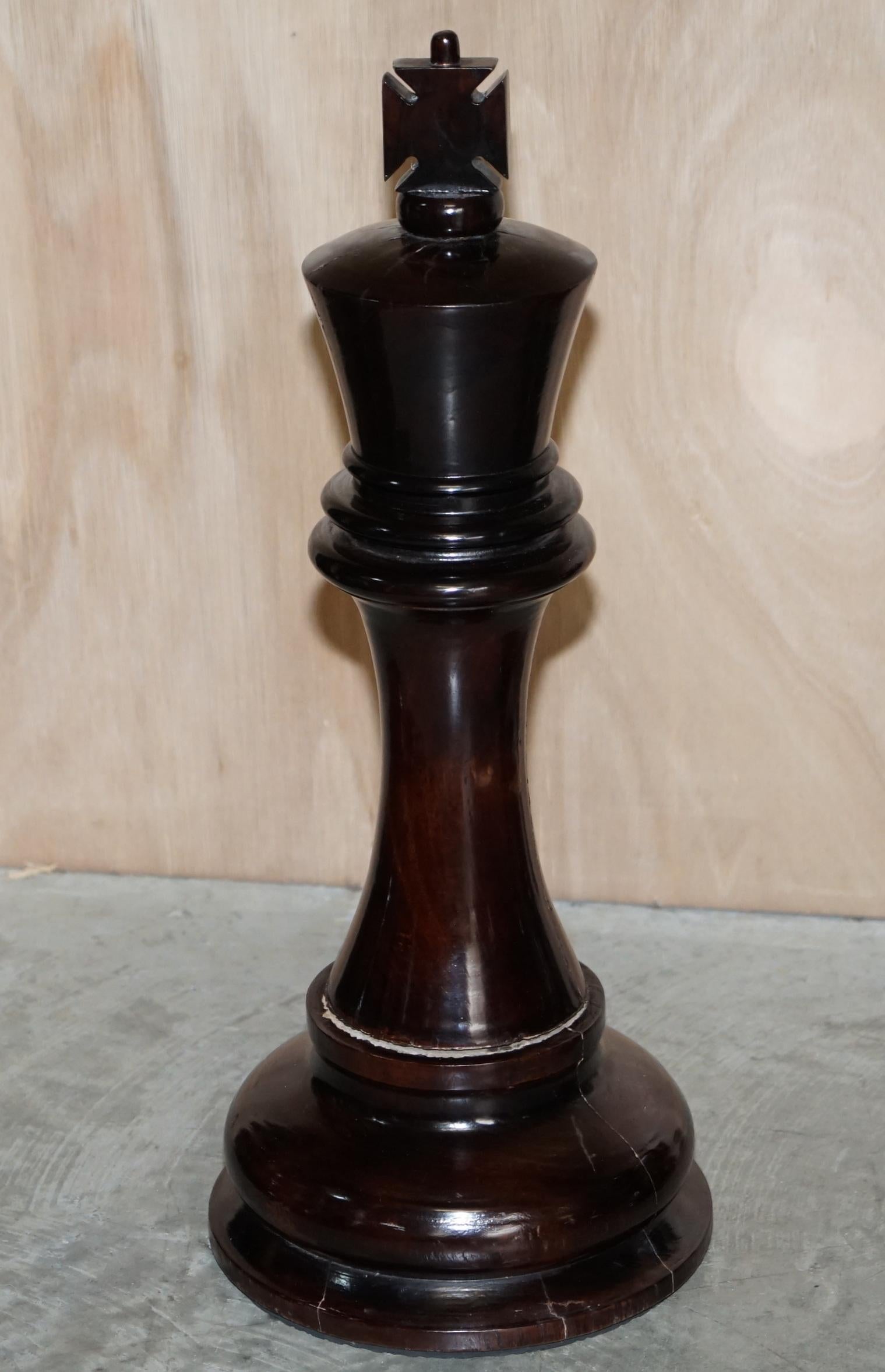 Giant Hand Carved Wood Chess Set Tallest Piece Beautiful Timber Patina 10