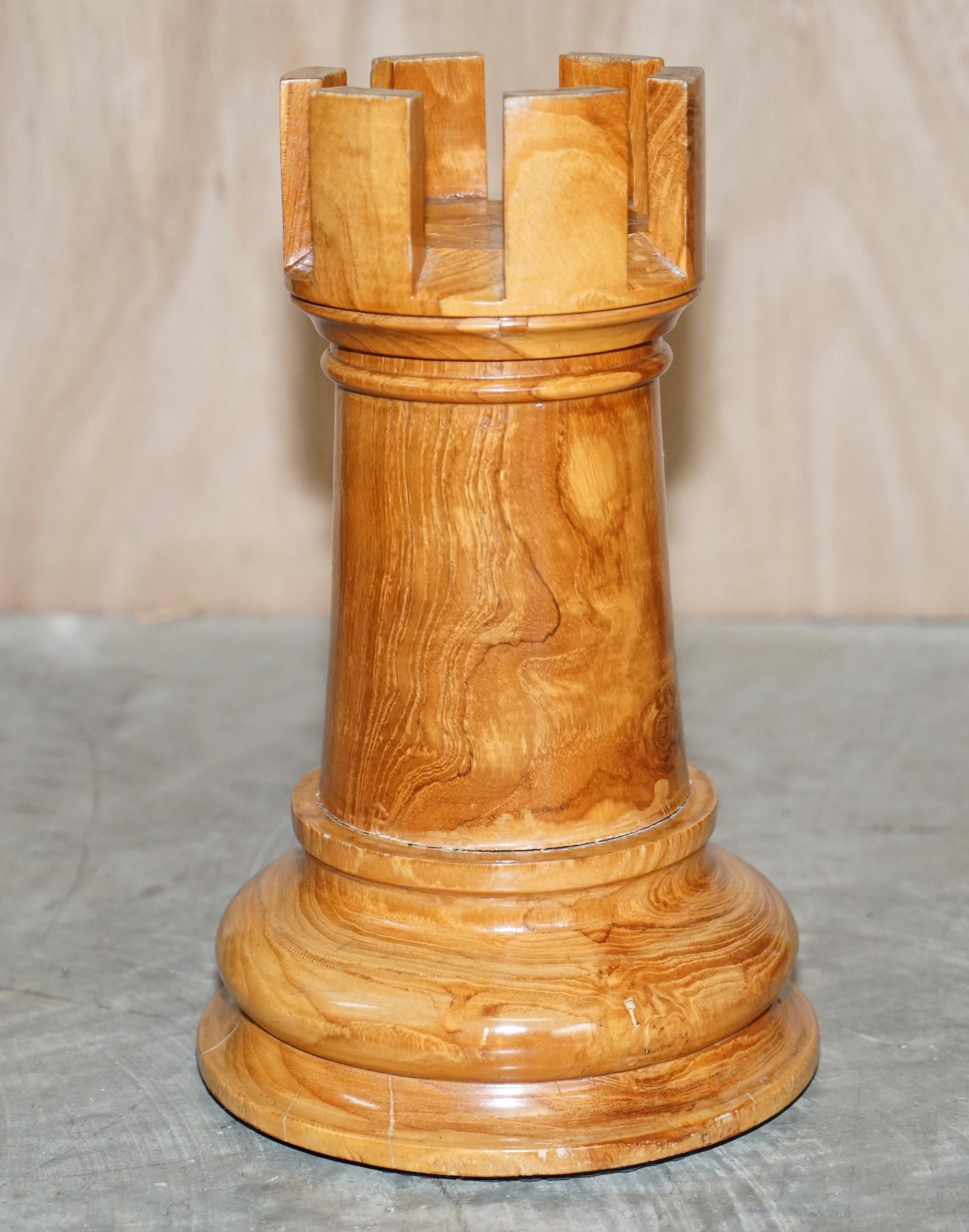 Hand-Carved Giant Hand Carved Wood Chess Set Tallest Piece Beautiful Timber Patina