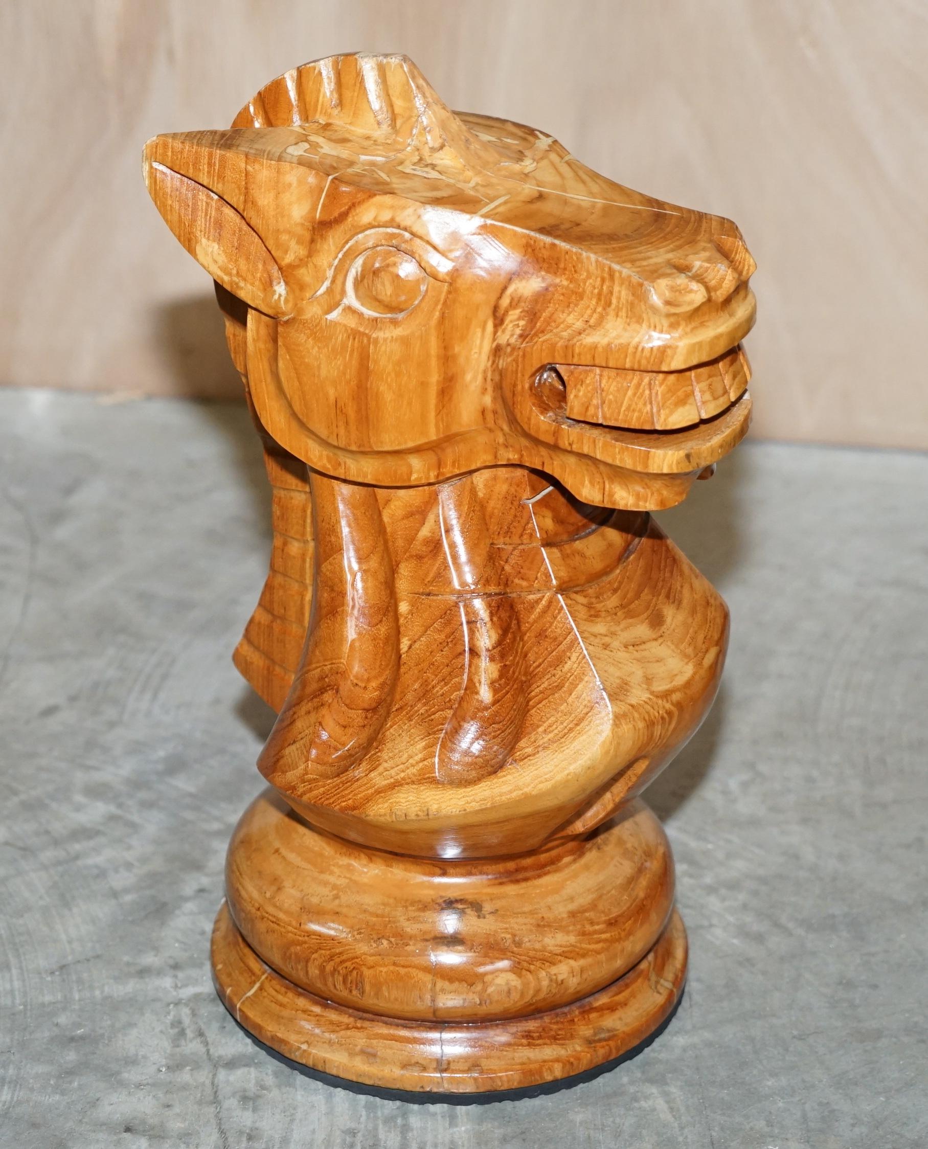 20th Century Giant Hand Carved Wood Chess Set Tallest Piece Beautiful Timber Patina