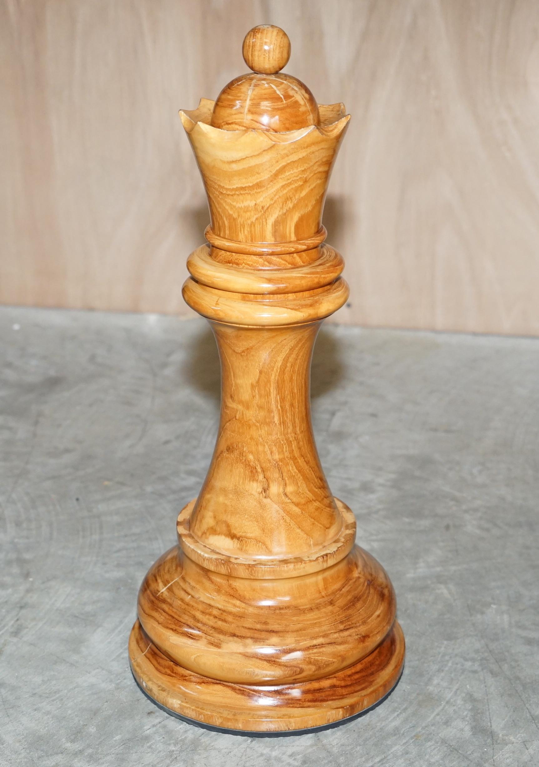 Giant Hand Carved Wood Chess Set Tallest Piece Beautiful Timber Patina 1