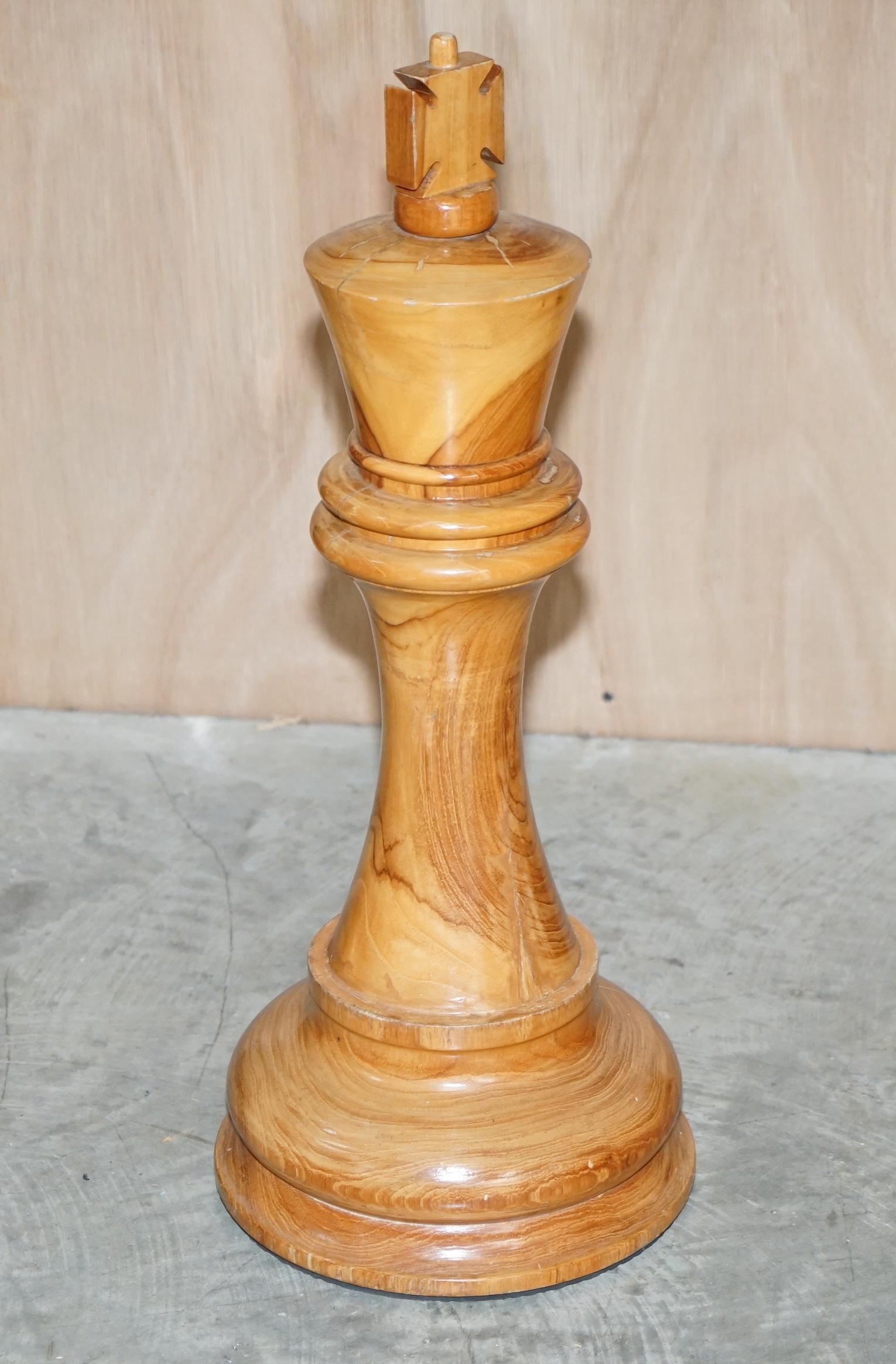 Giant Hand Carved Wood Chess Set Tallest Piece Beautiful Timber Patina 2