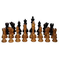 Ensemble d'échecs géant en bois sculpté à la main - Pièce la plus haute et la plus grande - Belle patine du bois