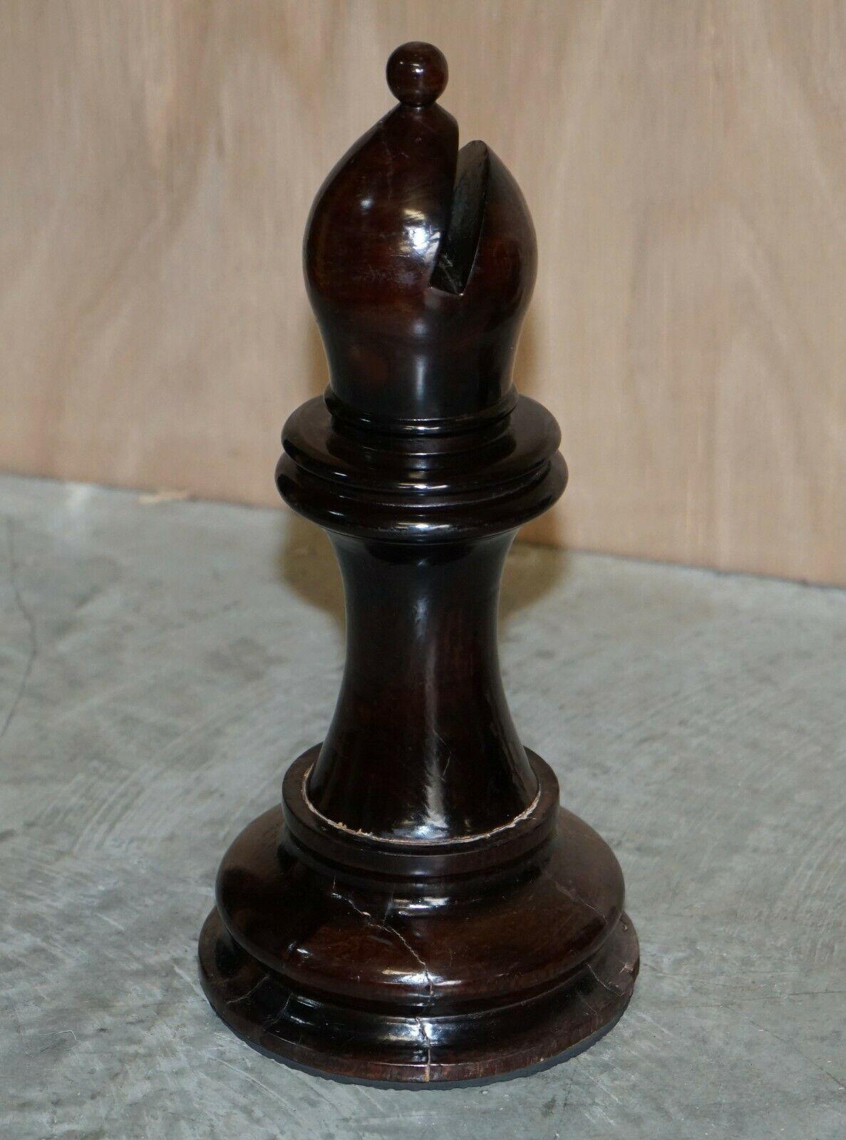 Hardwood Giant Hand Carved Wood Chess Set Tallest Piece Beautiful Timber Patina For Sale