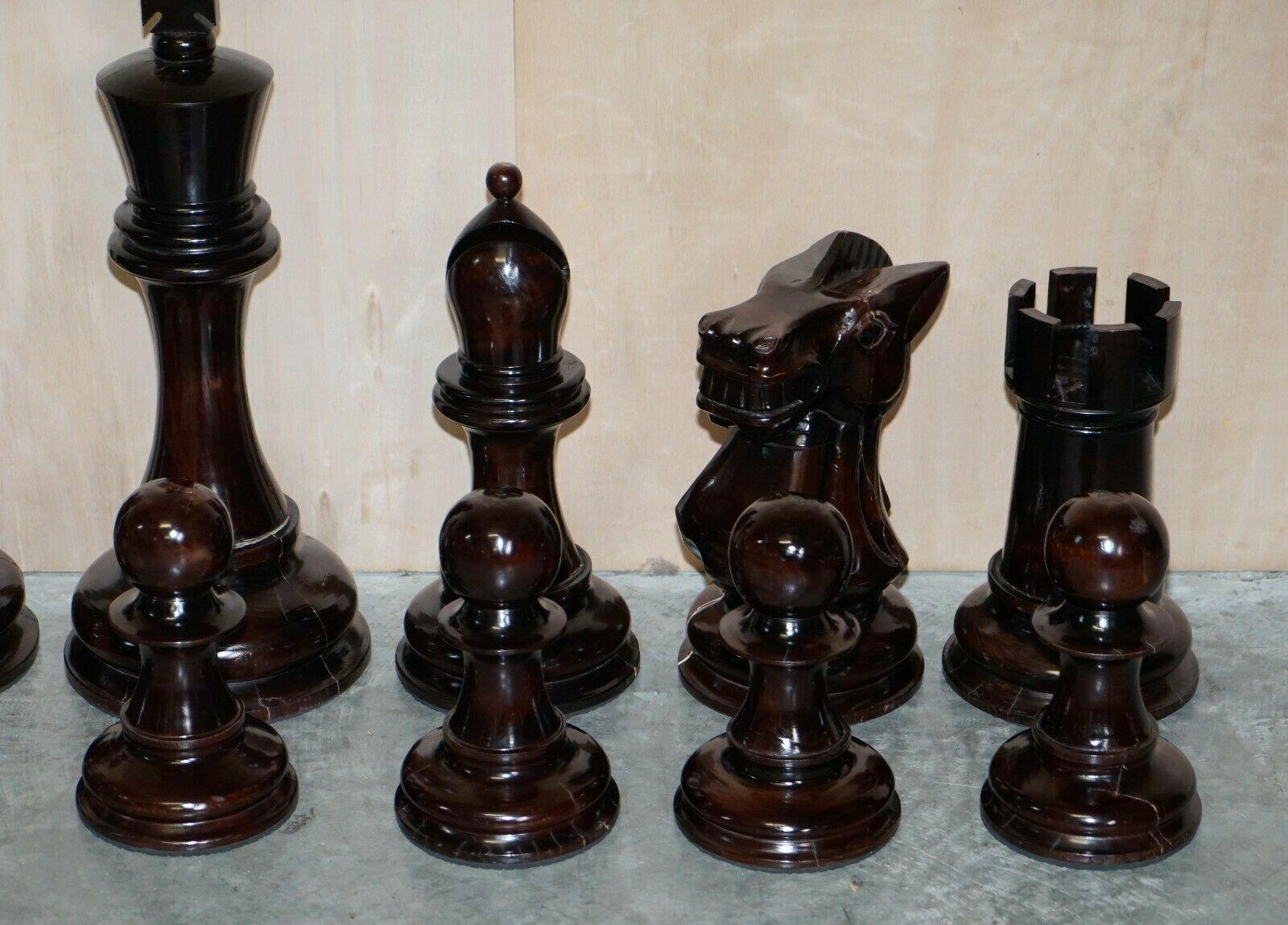 European Giant Hand Carved Wood Chess Set Tallest Piece Beautiful Timber Patina For Sale