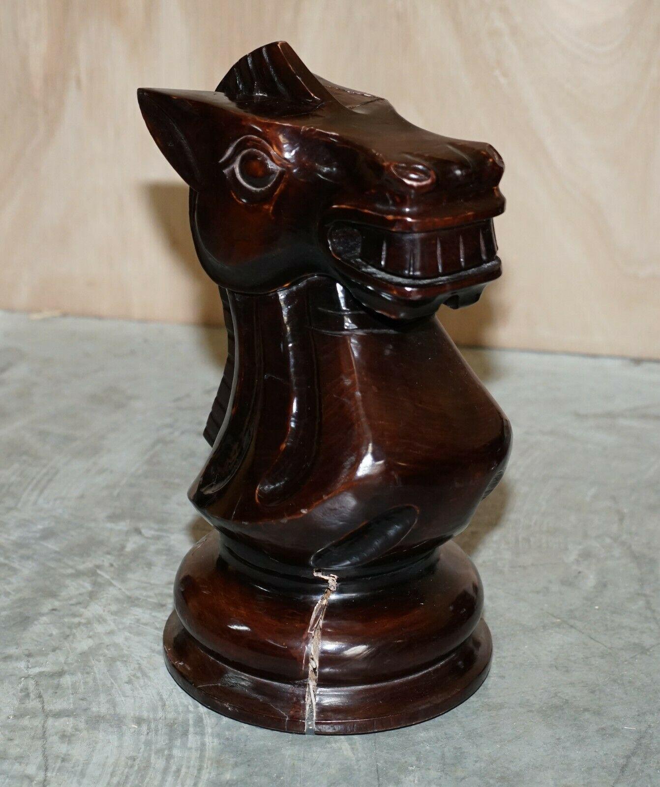 20th Century Giant Hand Carved Wood Chess Set Tallest Piece Beautiful Timber Patina For Sale