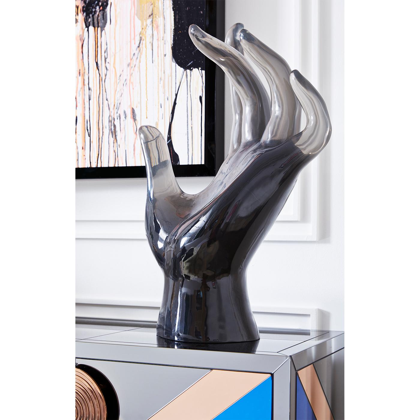Modern Giant Hand Sculpture in Smoke Lucite