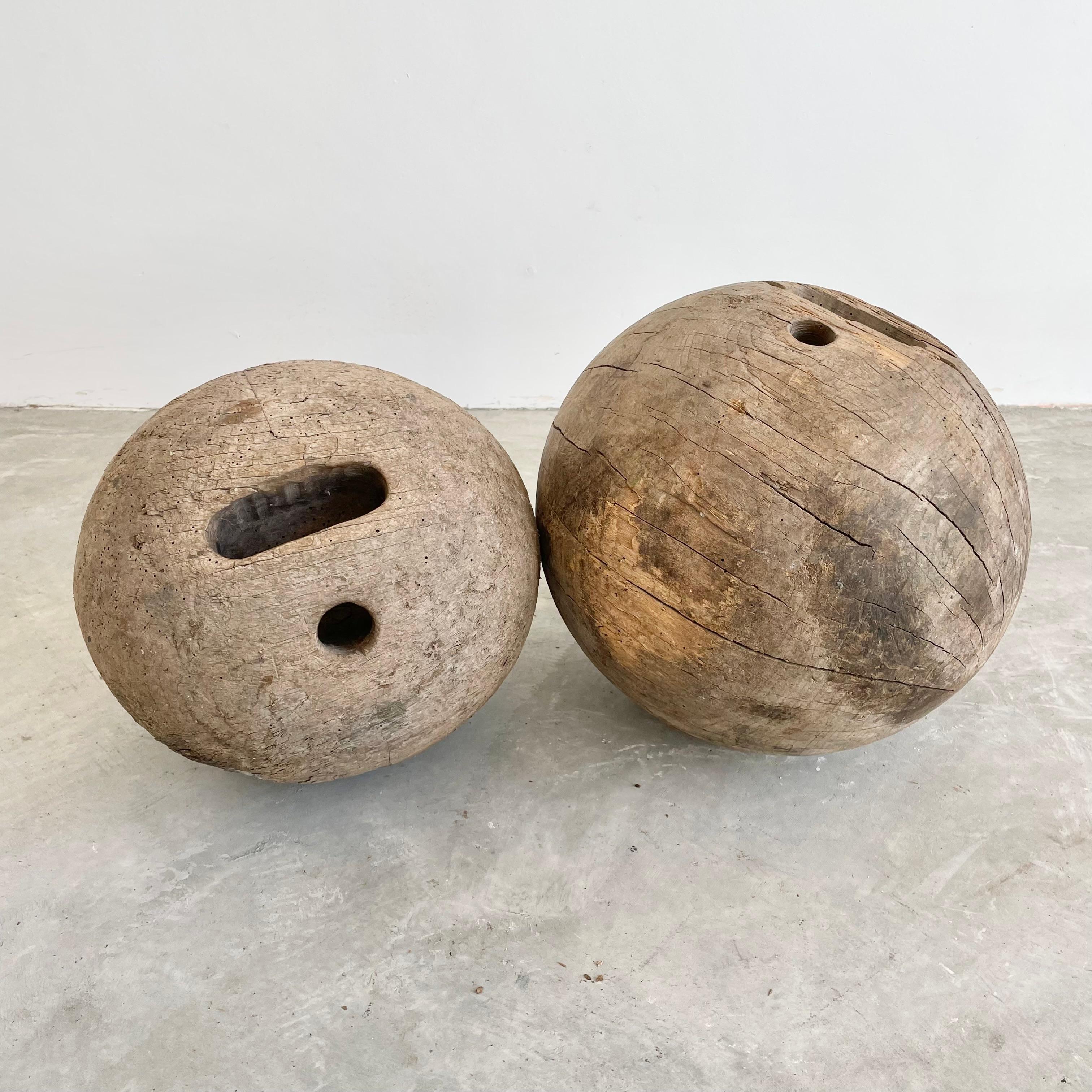 Mid-20th Century Giant Hand-Made Wooden Bowling Balls, 1960s France For Sale