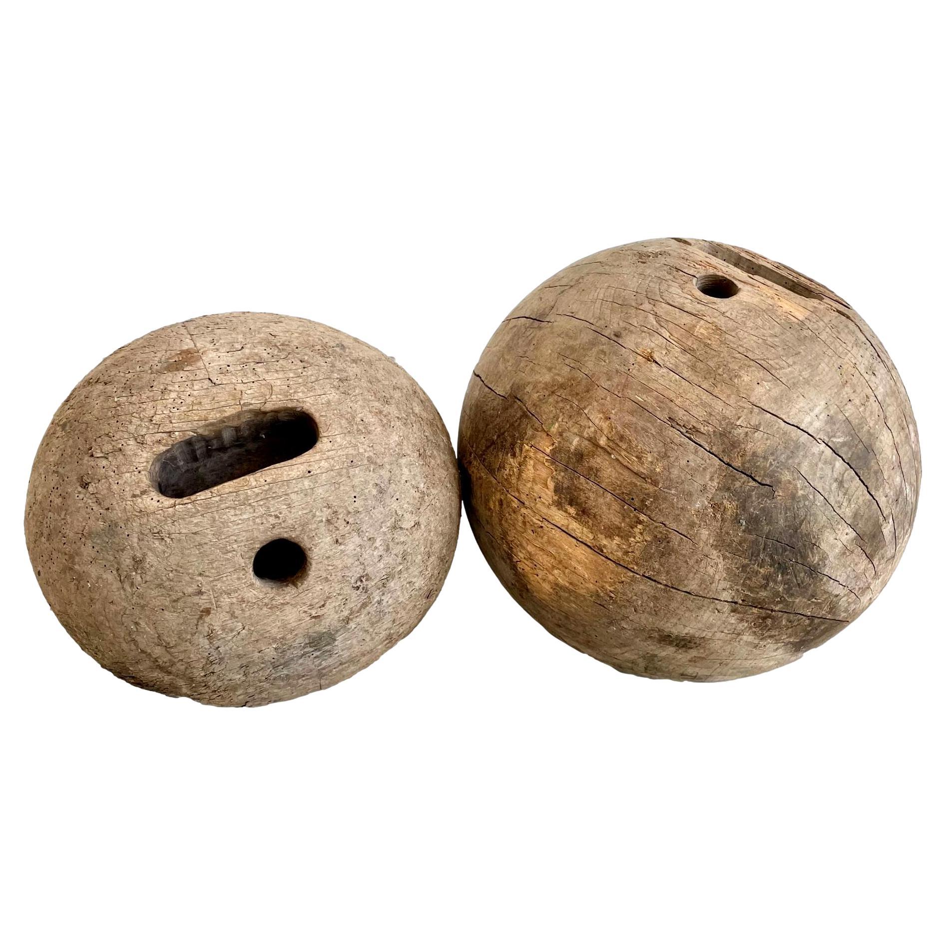 Giant Hand-Made Wooden Bowling Balls, 1960s France For Sale