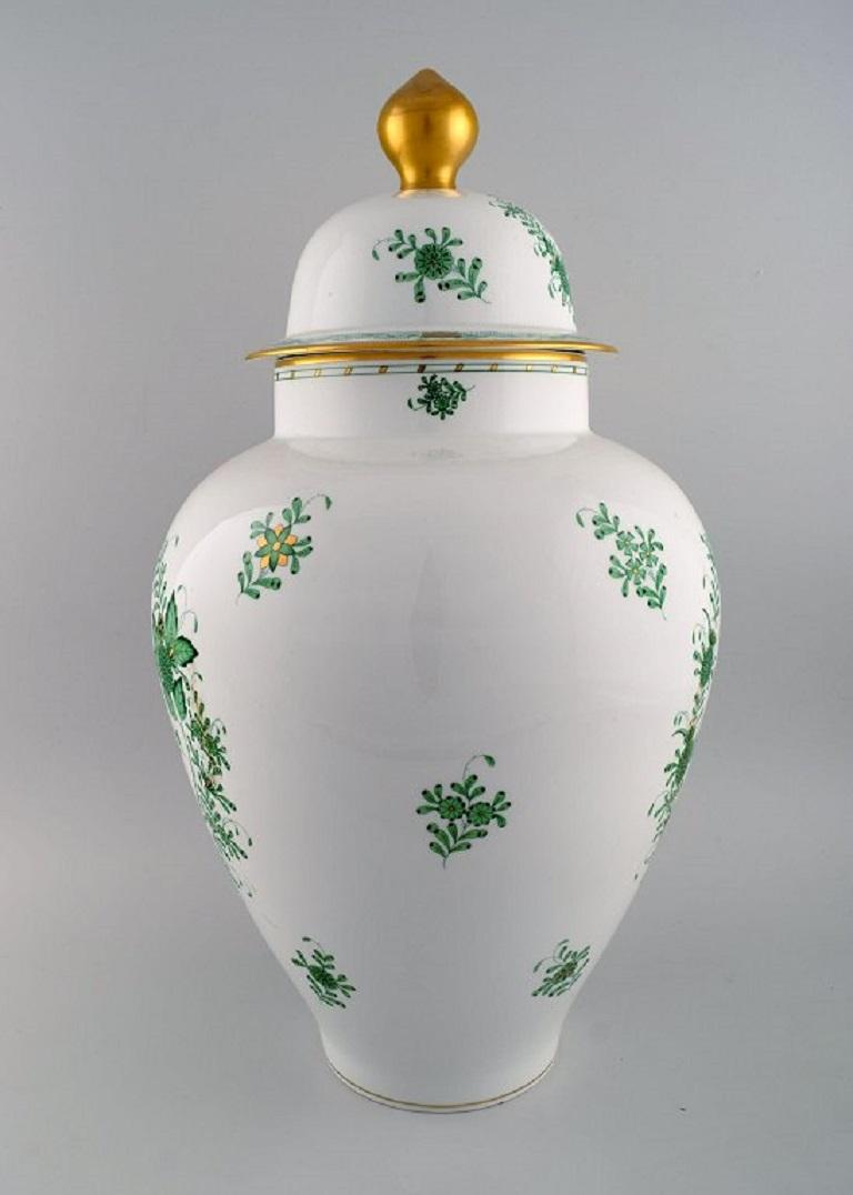 Hand-Painted Giant Herend Chinese Bouquet Lidded Porcelain Vase, Mid-20th C For Sale