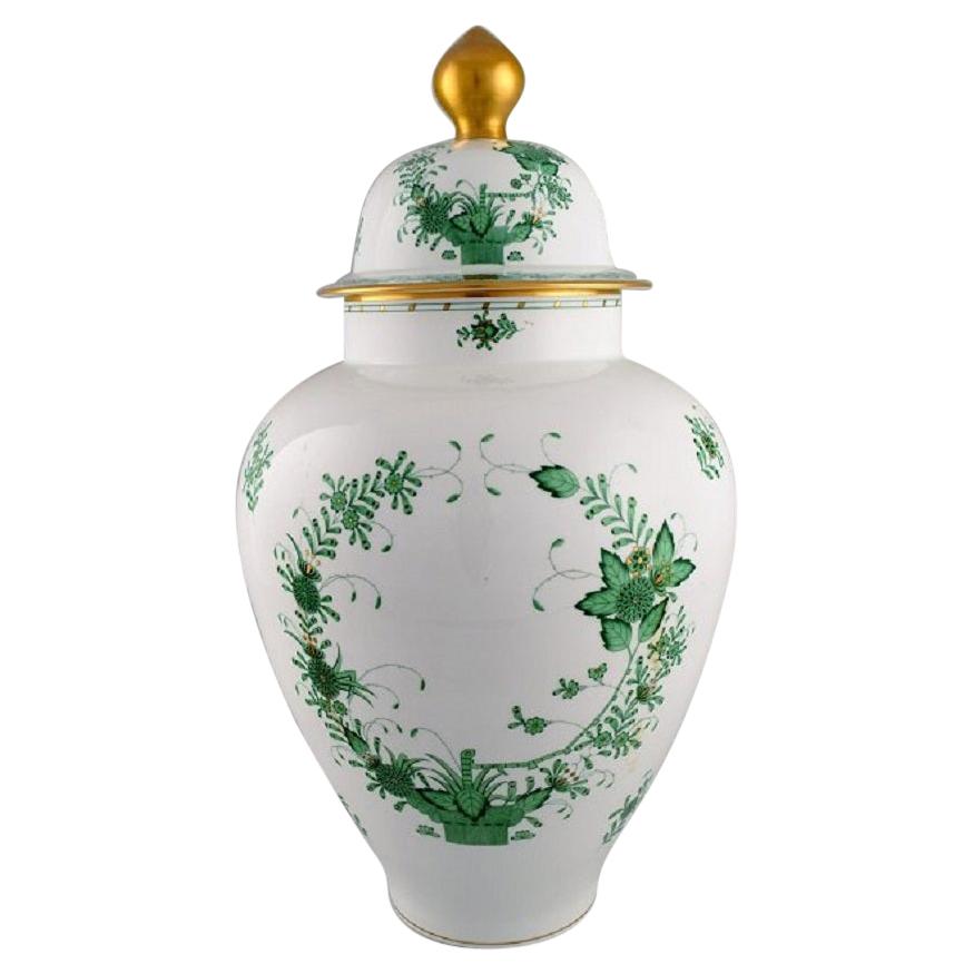 Giant Herend Chinese Bouquet Lidded Porcelain Vase, Mid-20th C