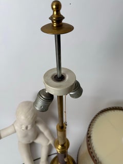 Giant Hollywood Regency Leather and Brass Table Lamp
