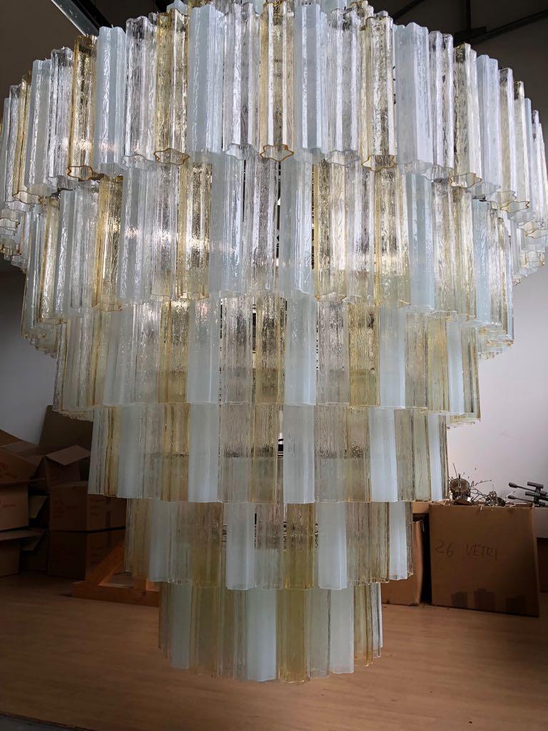 Metal Giant Italian Chandelier, Style of Toni Zuccheri for Venini, Made in Murano