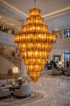 Giant Italian Glass Alabaster Chandelier, Murano