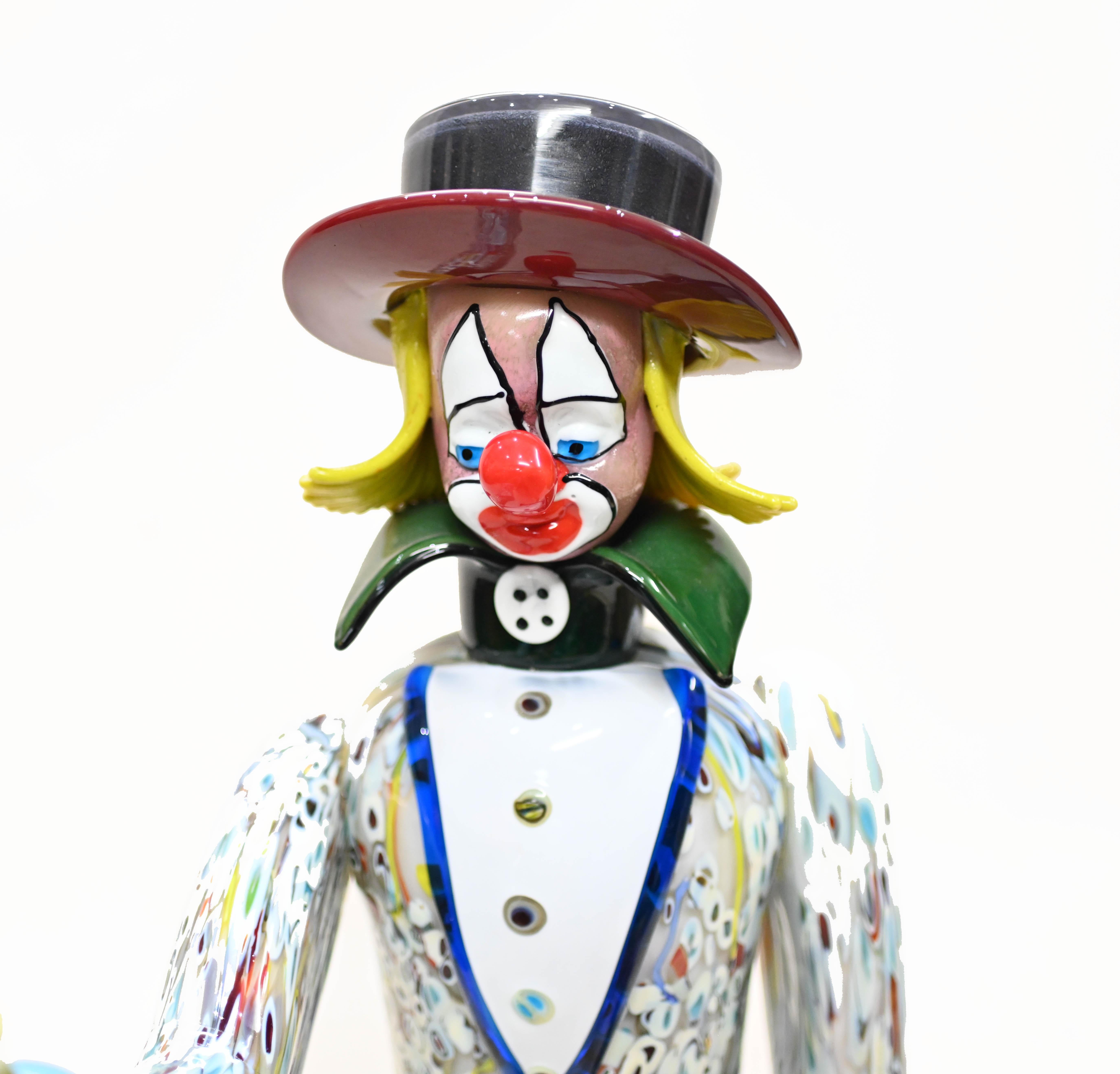 Riesige italienische Murano Glas Clown Statue 1960 109 CM im Zustand „Gut“ im Angebot in Potters Bar, GB