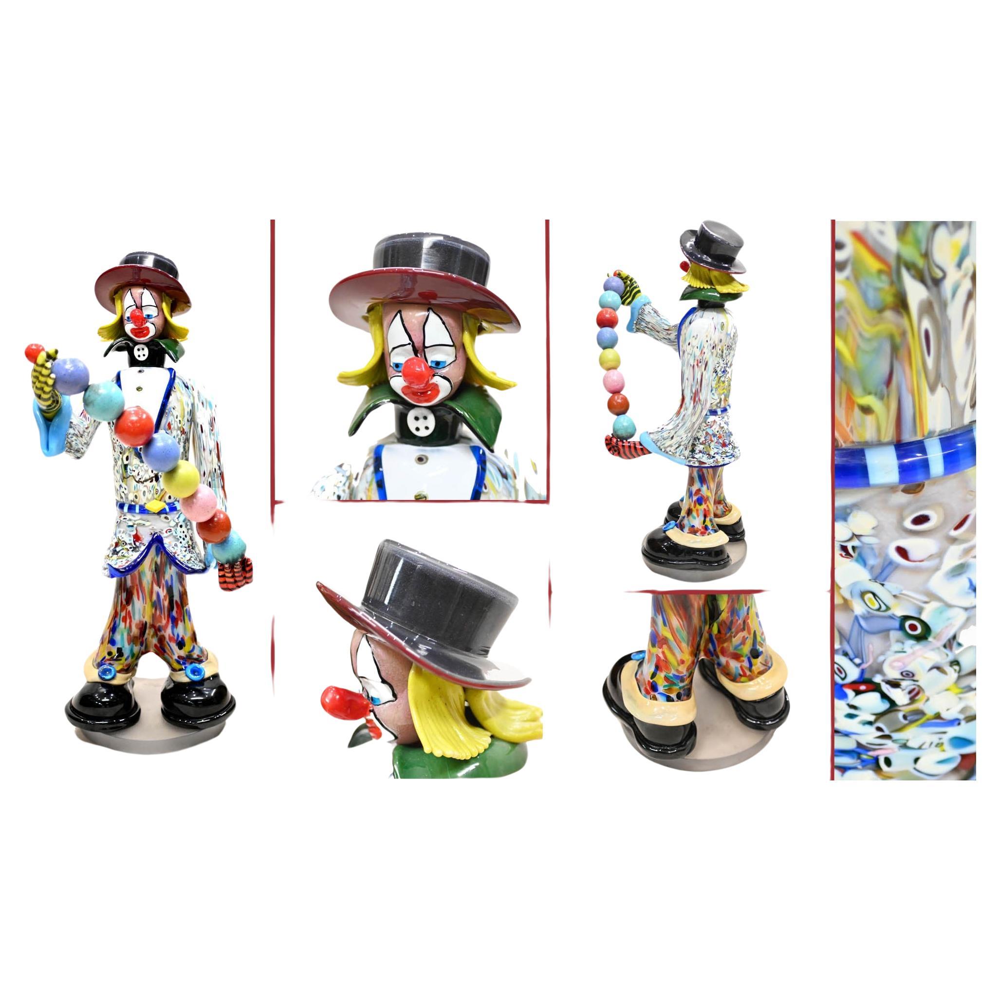 Statue géante de clown en verre de Murano 1960 109 CM