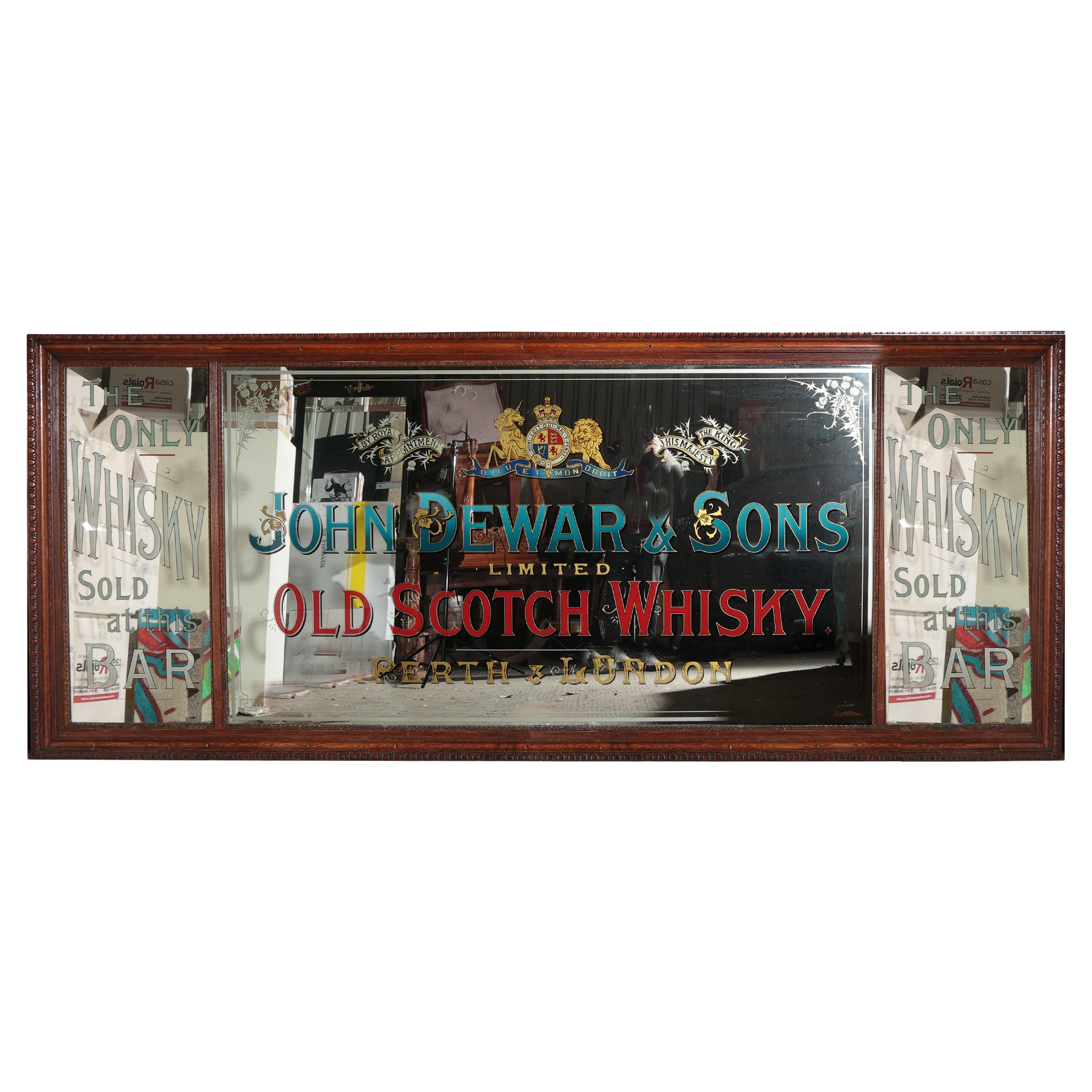 Giant John Dewar Whisky Sign Scotch Pub Mirror Antique 10 Ft 3.3 M For Sale