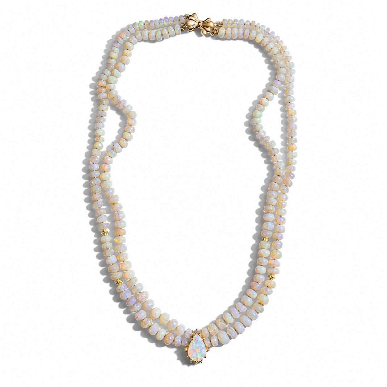 Collana in oro 14K con opale australiano Lightning Ridge e diamanti a strati giganti