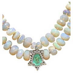 Collar de oro de 14 quilates con ópalo gigante de Lightning Ridge, turmalina de Paraíba y diamantes