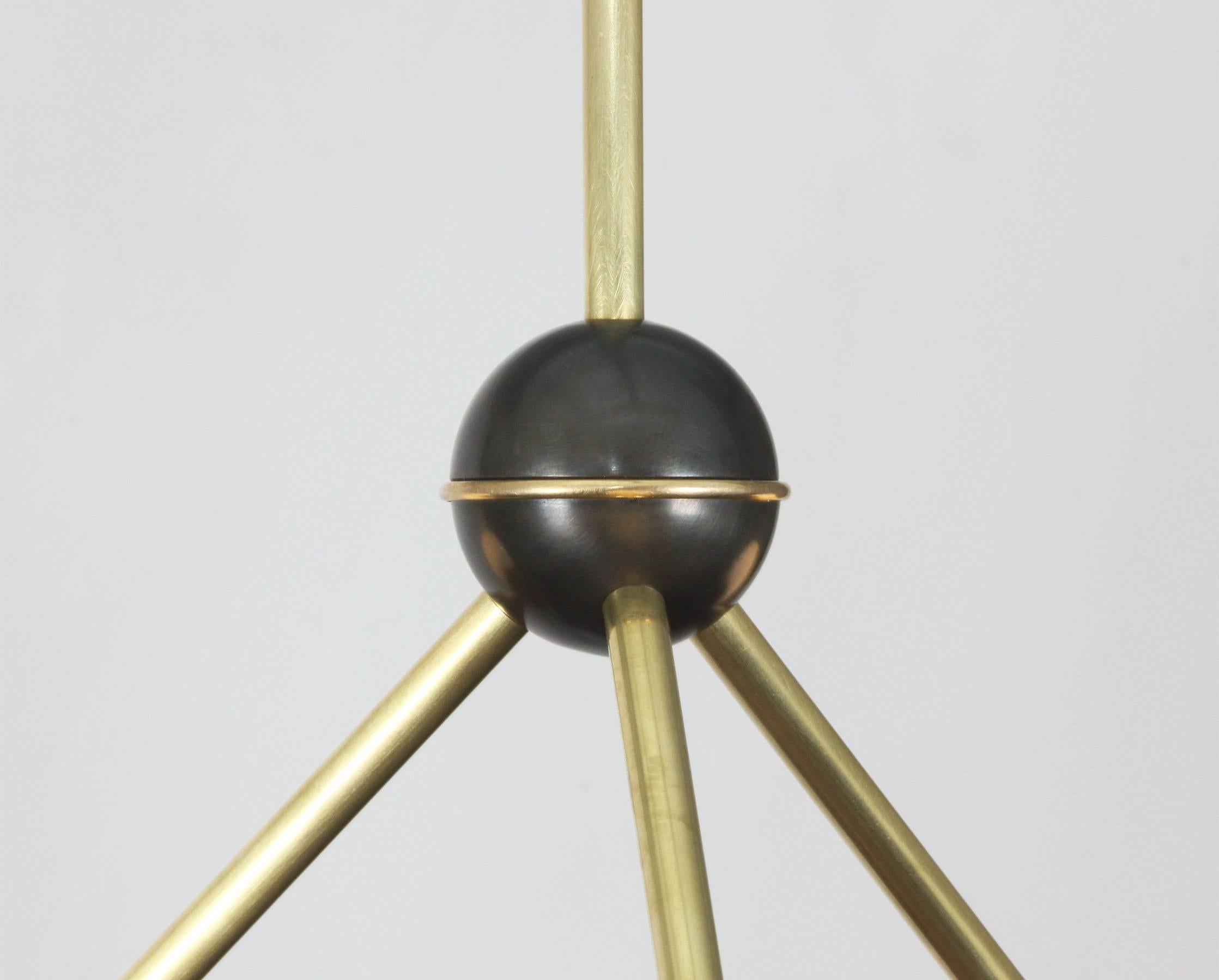 Brushed Giant Lina 04-Light Bronze and Brass Geometric Pyramid Chandelier