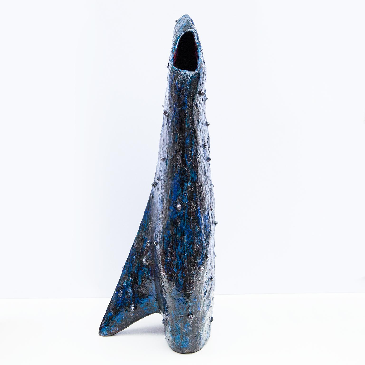 Italian Giant Marcello Fantoni Blue Ceramic Vase Object 1955 For Sale