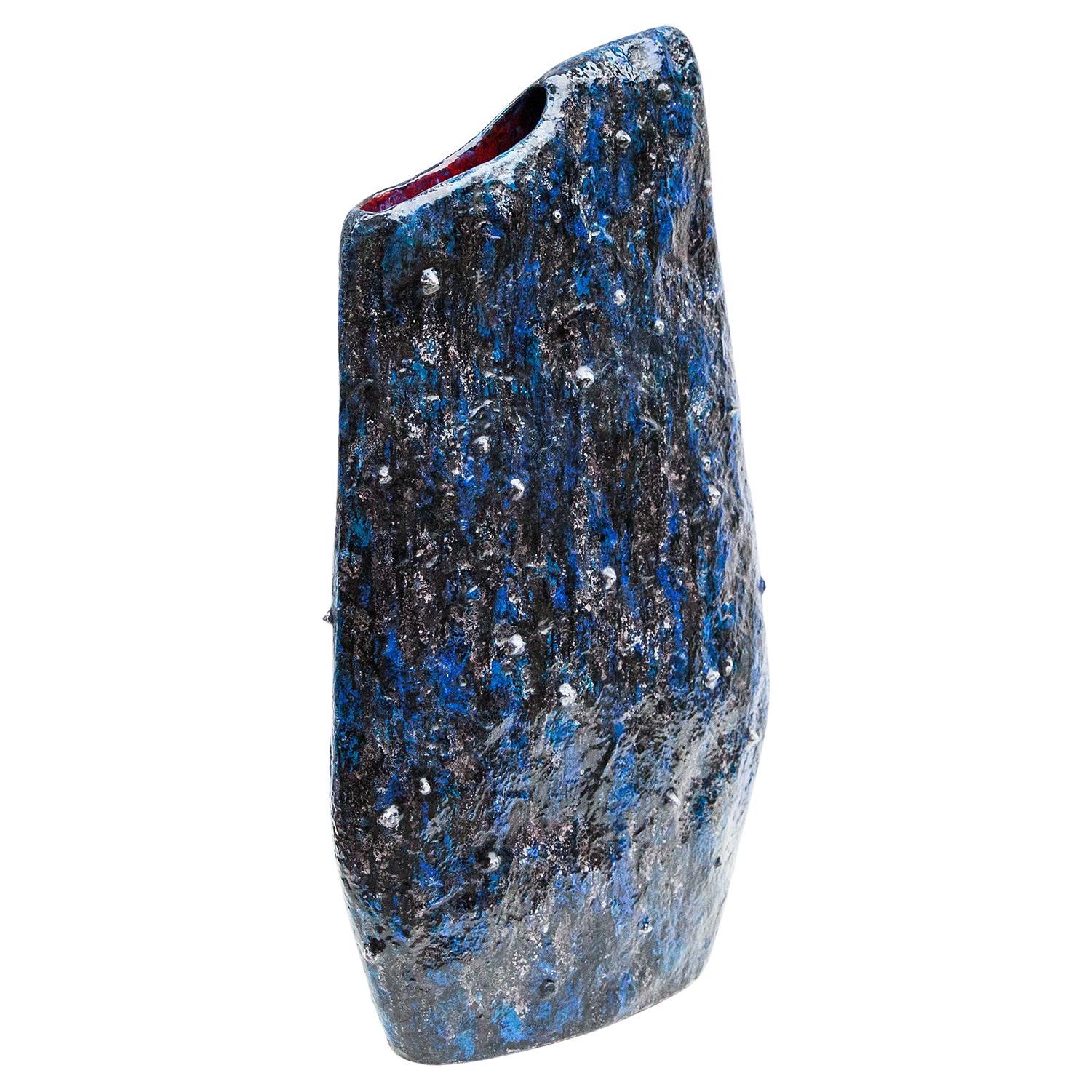 Giant Marcello Fantoni Blue Ceramic Vase Object 1955