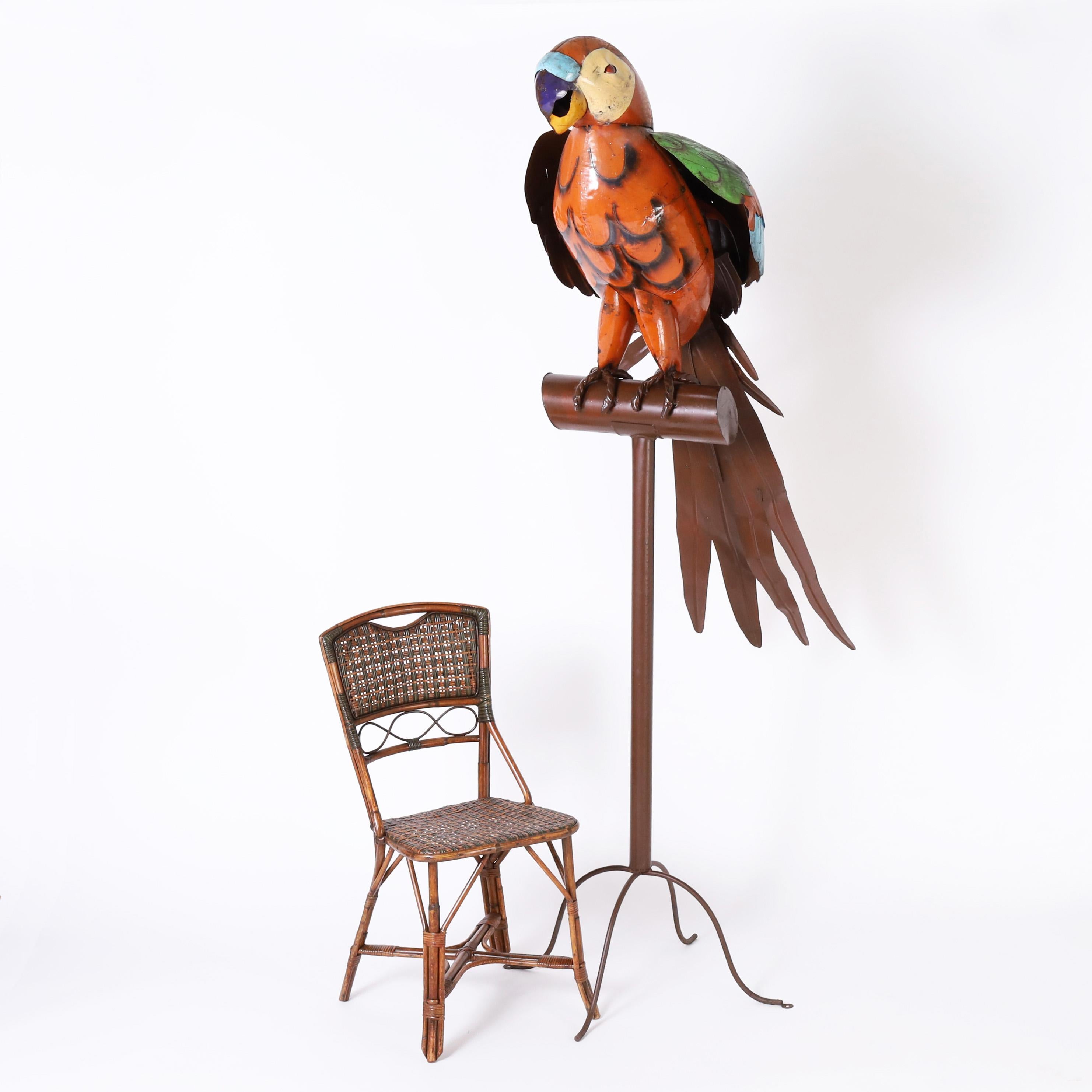 Hand-Painted Giant Metal Parrot Sculpture For Sale