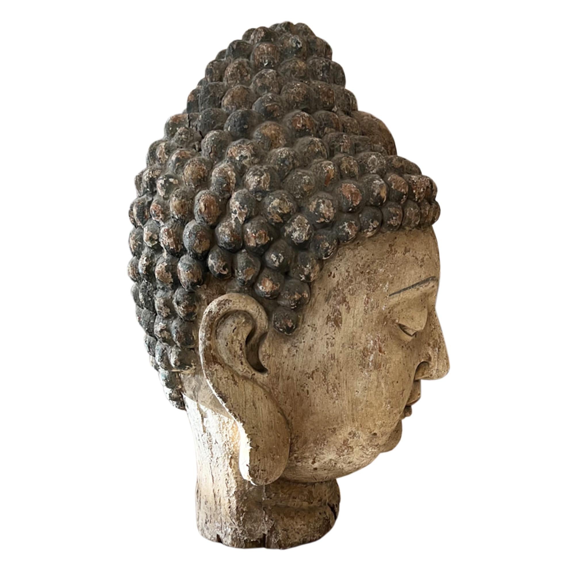 Indian Giant Mid Century Wooden Buddha Head