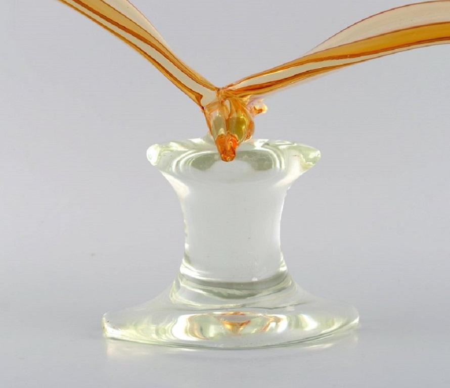 Mid-Century Modern Giant Murano Sculpture in Orange and Clear Mouth Blown Art Glass, Bird For Sale