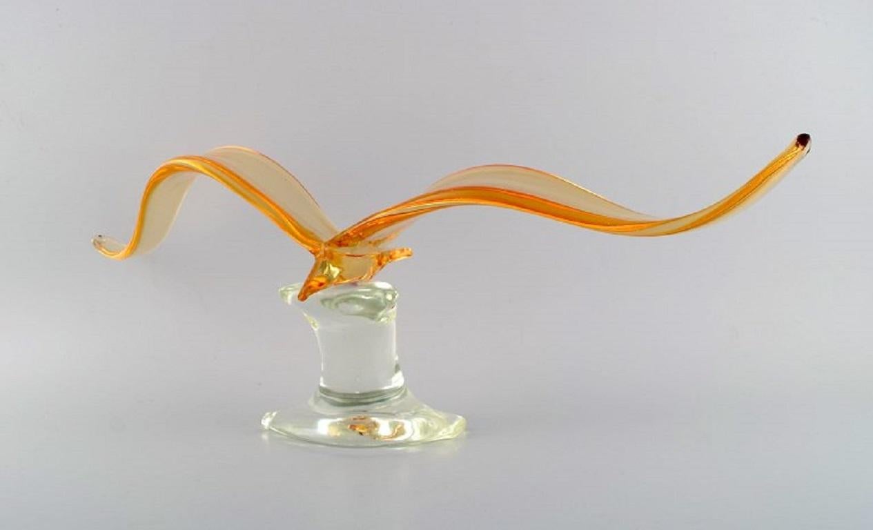 Giant Murano Sculpture in Orange and Clear Mouth Blown Art Glass, Bird In Excellent Condition For Sale In Copenhagen, DK