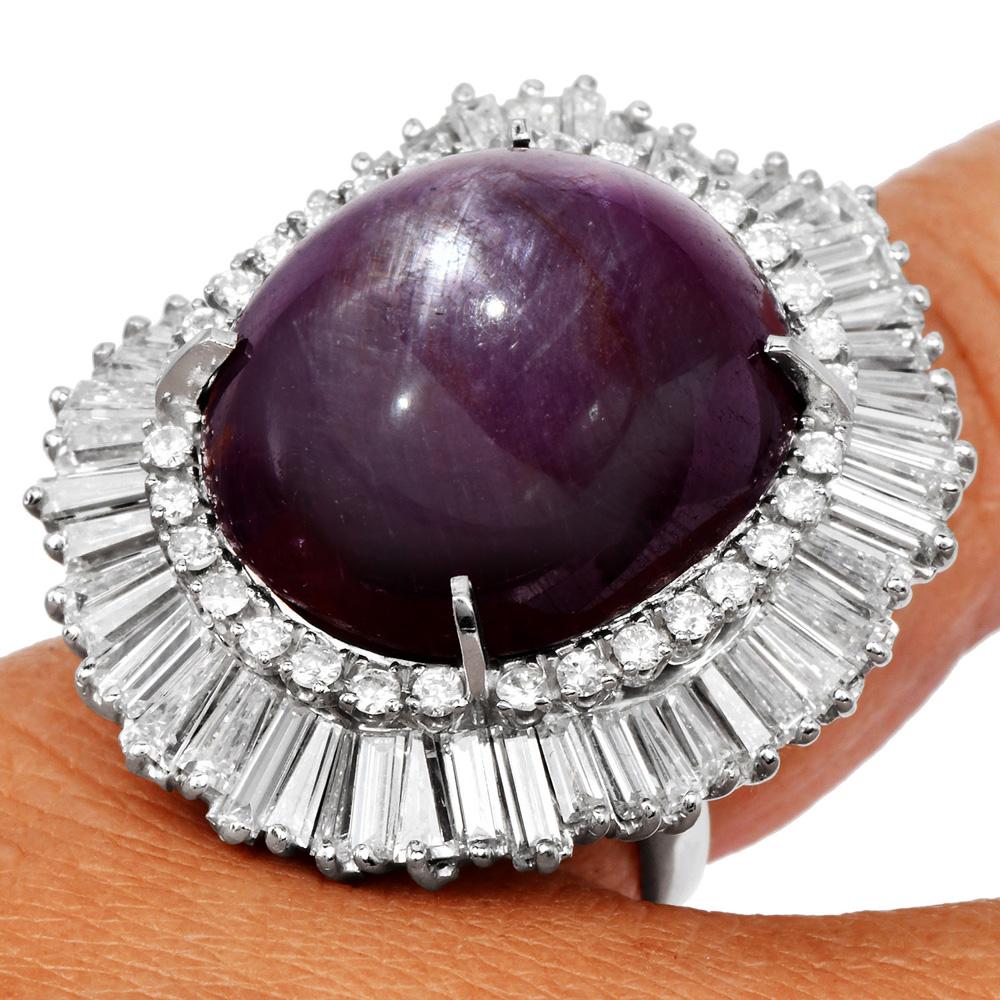 Giant Natural Star Ruby & Diamond Ballerina Platinum Cocktail Ring For Sale 5