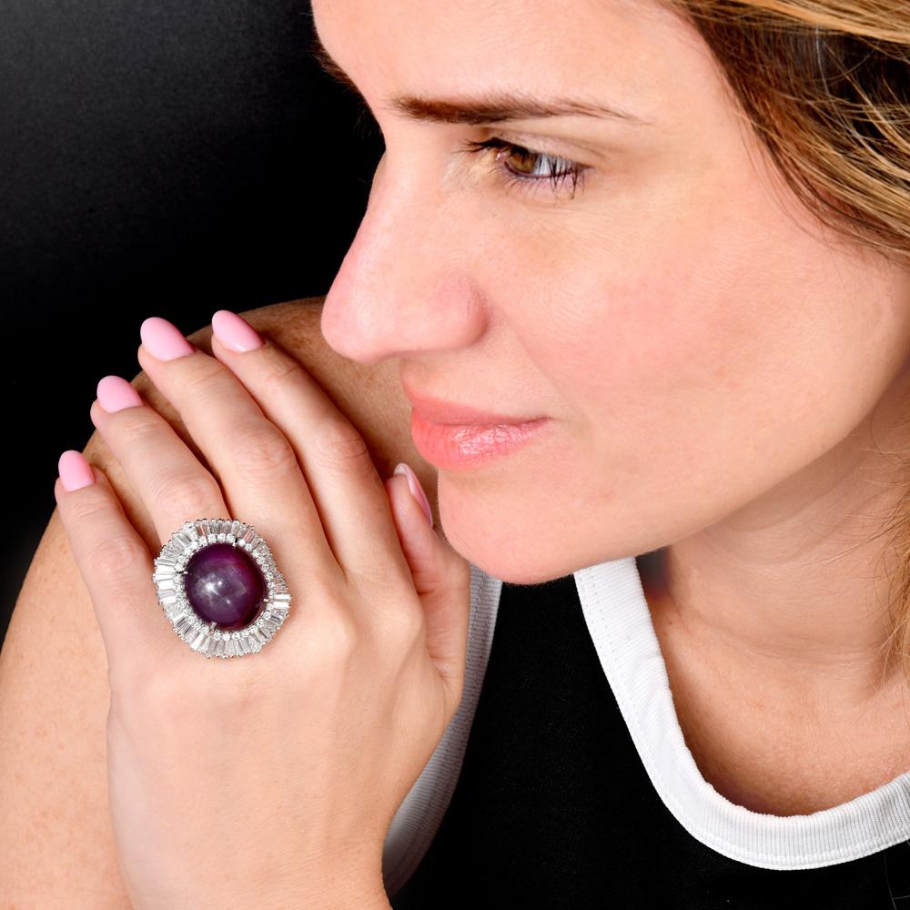 Cabochon Giant Natural Star Ruby & Diamond Ballerina Platinum Cocktail Ring For Sale