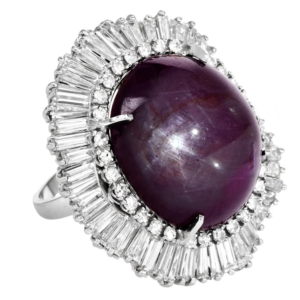 Women's or Men's Giant Natural Star Ruby & Diamond Ballerina Platinum Cocktail Ring For Sale