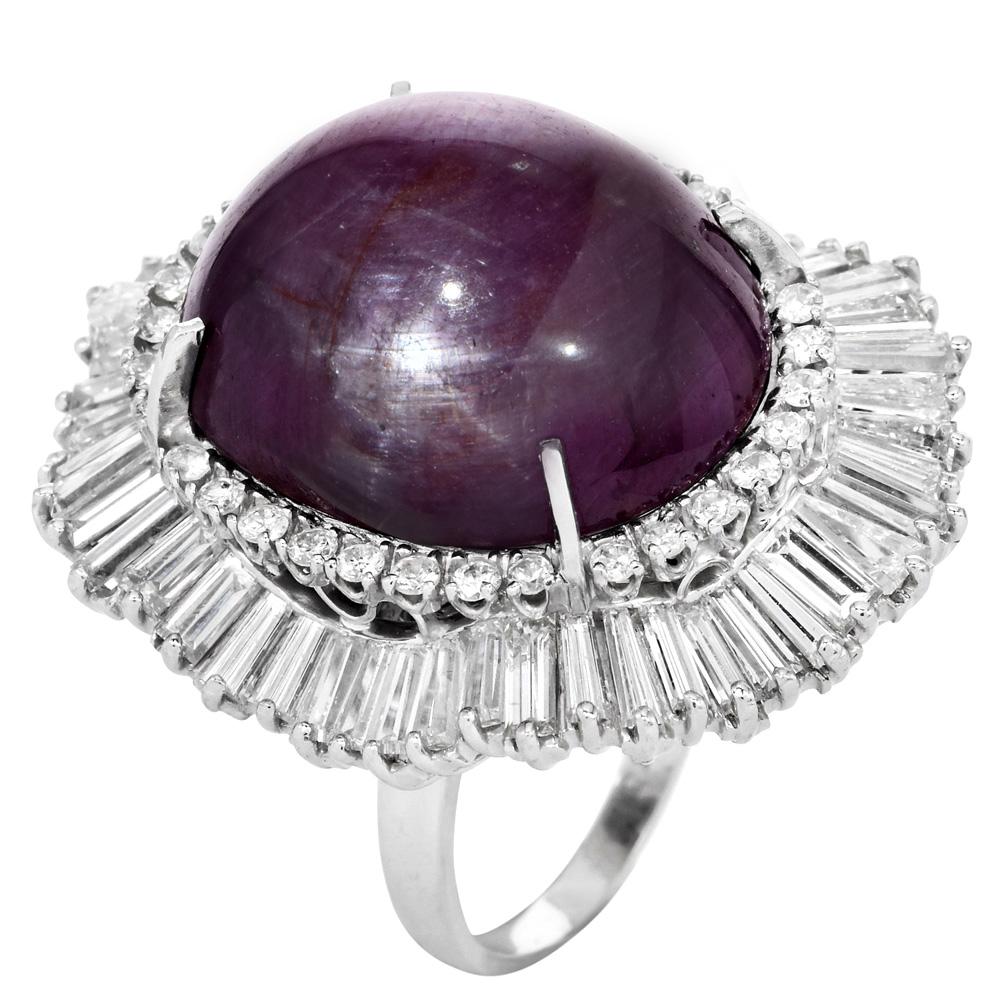 Giant Natural Star Ruby & Diamond Ballerina Platinum Cocktail Ring For Sale 1