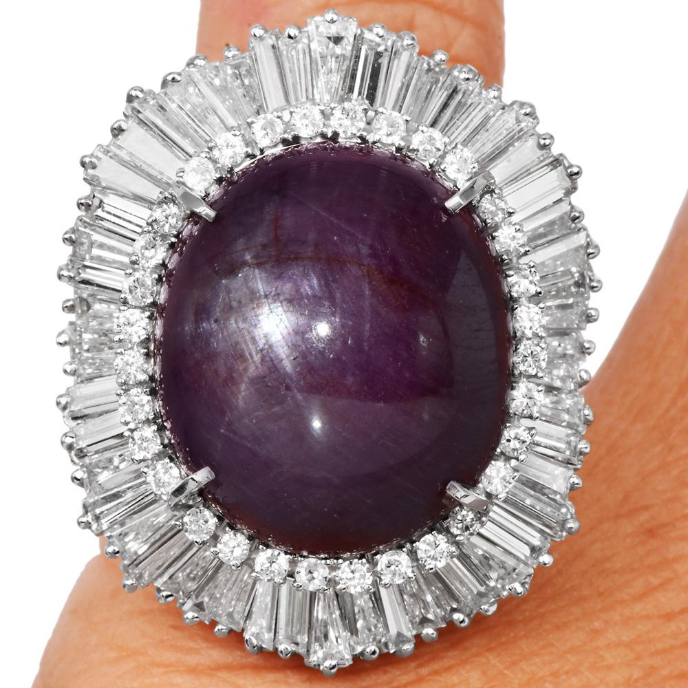 Giant Natural Star Ruby & Diamond Ballerina Platinum Cocktail Ring For Sale 4