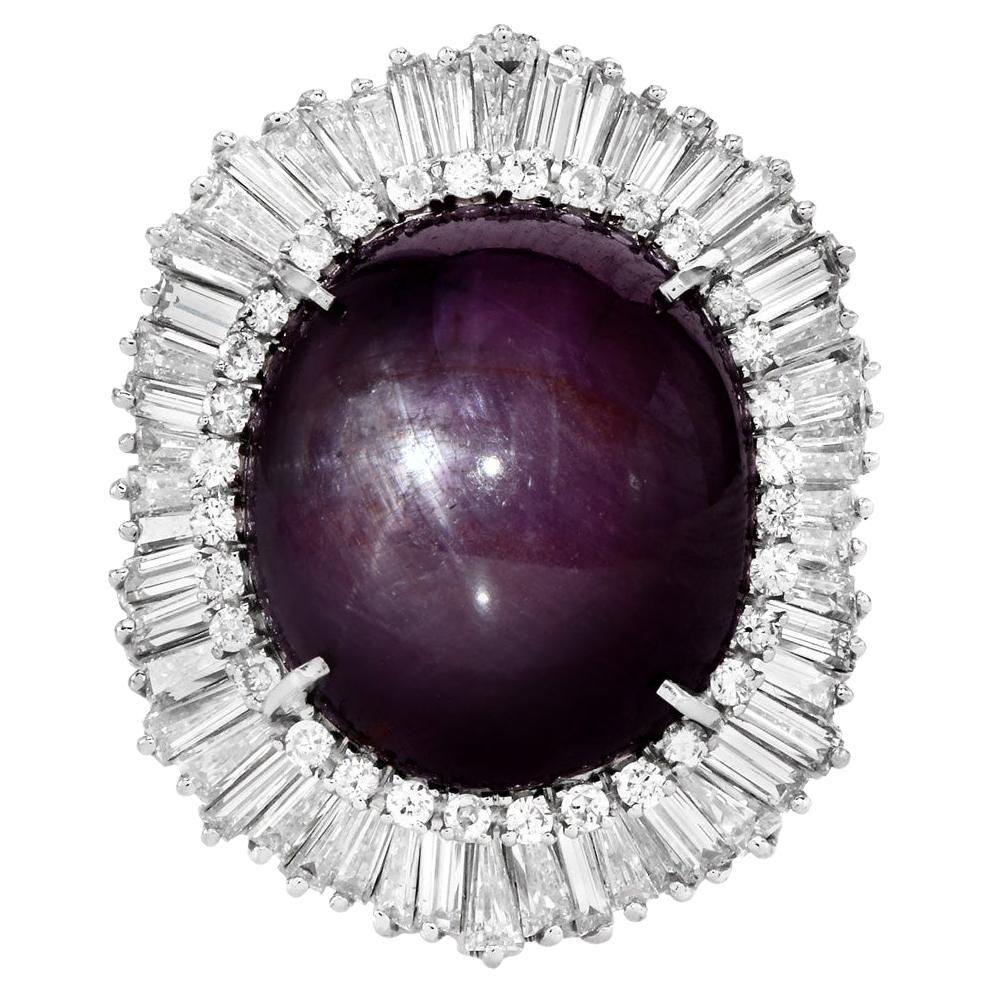 Giant Natural Star Ruby & Diamond Ballerina Platinum Cocktail Ring For Sale