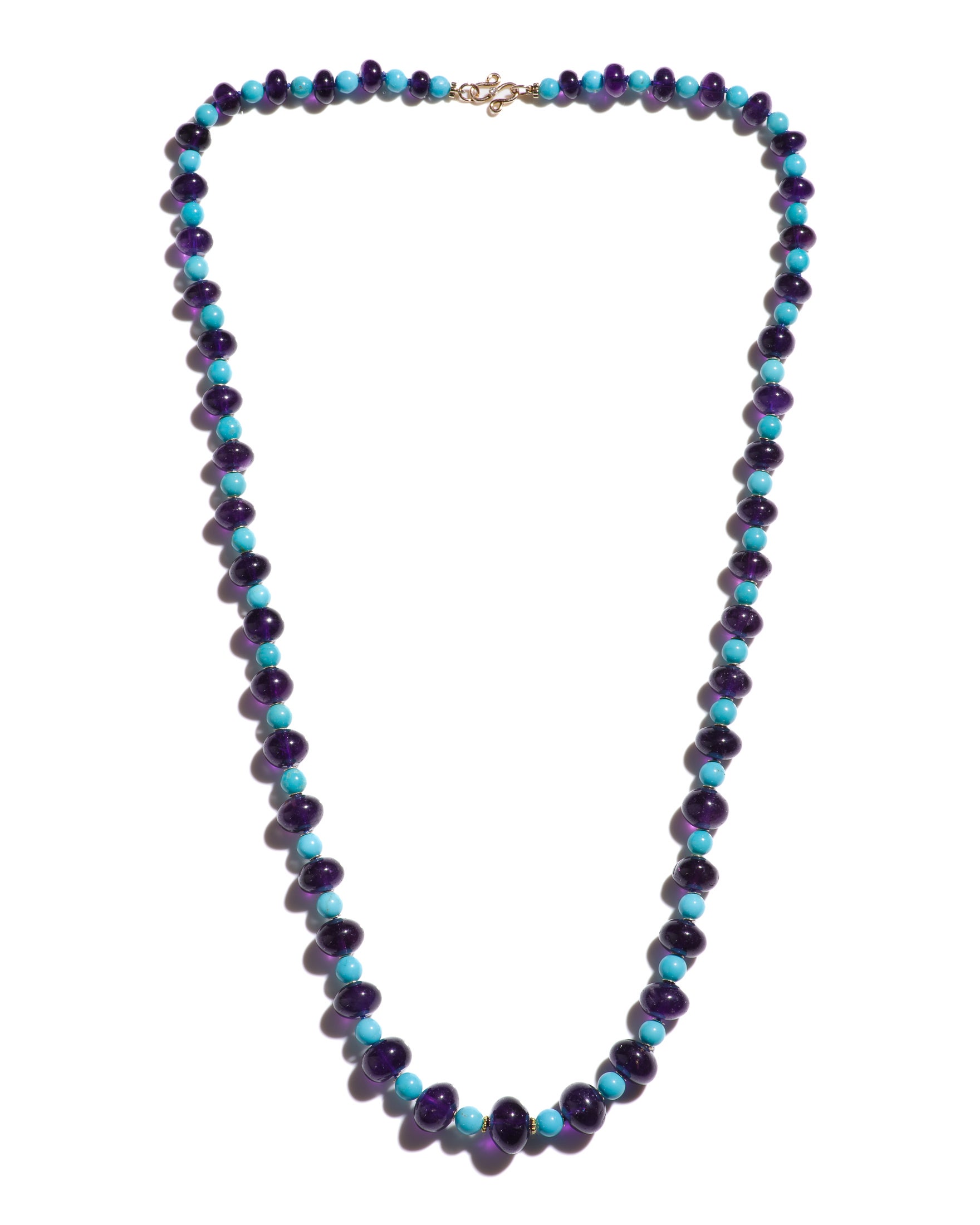 Nachlass-Halskette, Riesige Opernlänge, schlafende Schönheit, Türkis & Amethyst, Diamant