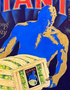"Giant", Original Painting in Cobalt & Red for Crate Label, California, 1940s
