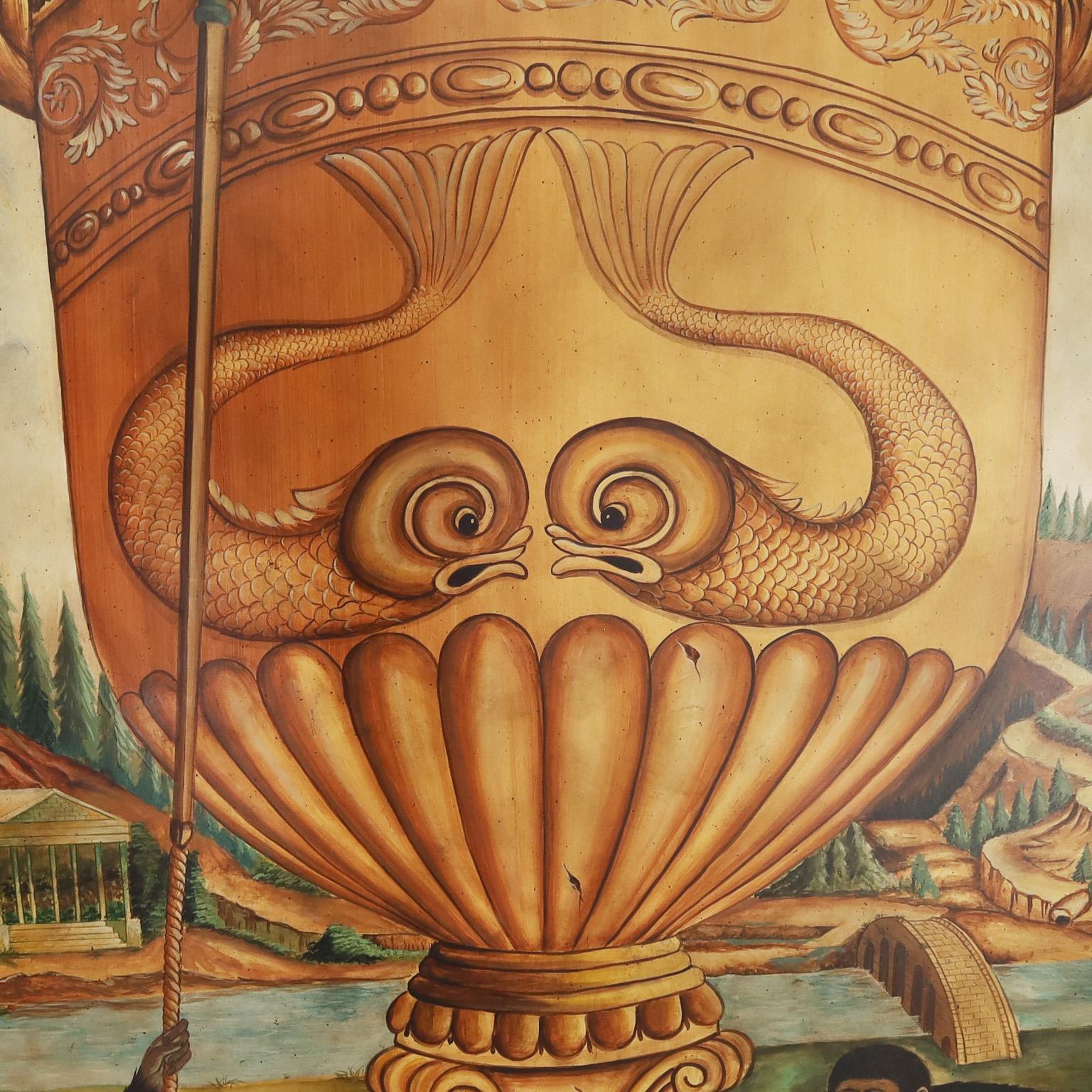 Hardwood Giant Painted Panels with Urns and Monkeys
