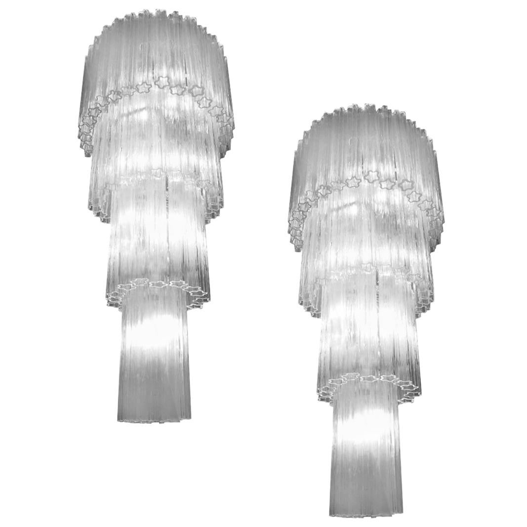 Giant Pair of Chandeliers Style Toni Zuccheri Per Venini, Murano, 1990