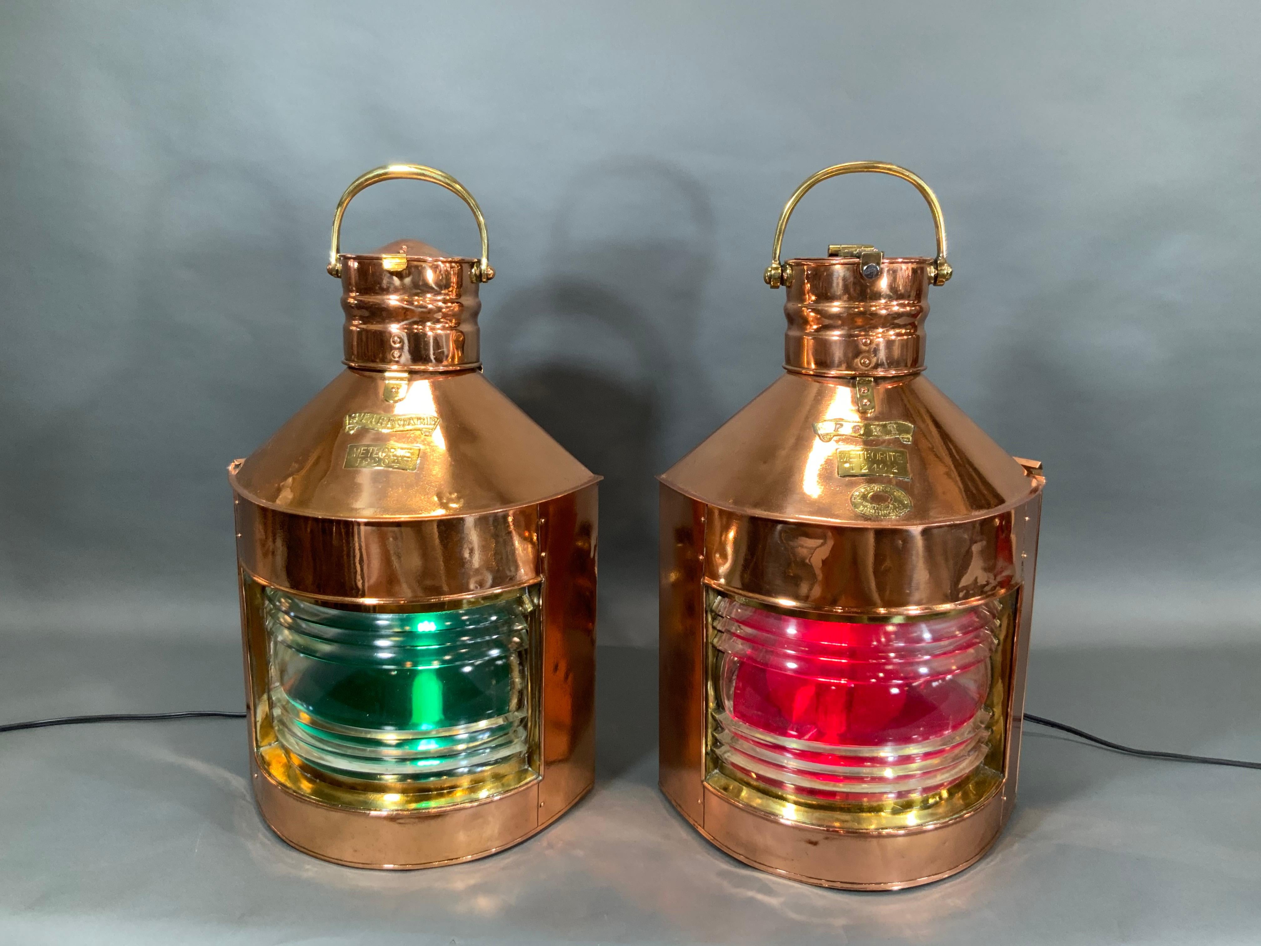 Classic huge pair of solid copper ship's port and starboard ships lanterns by 