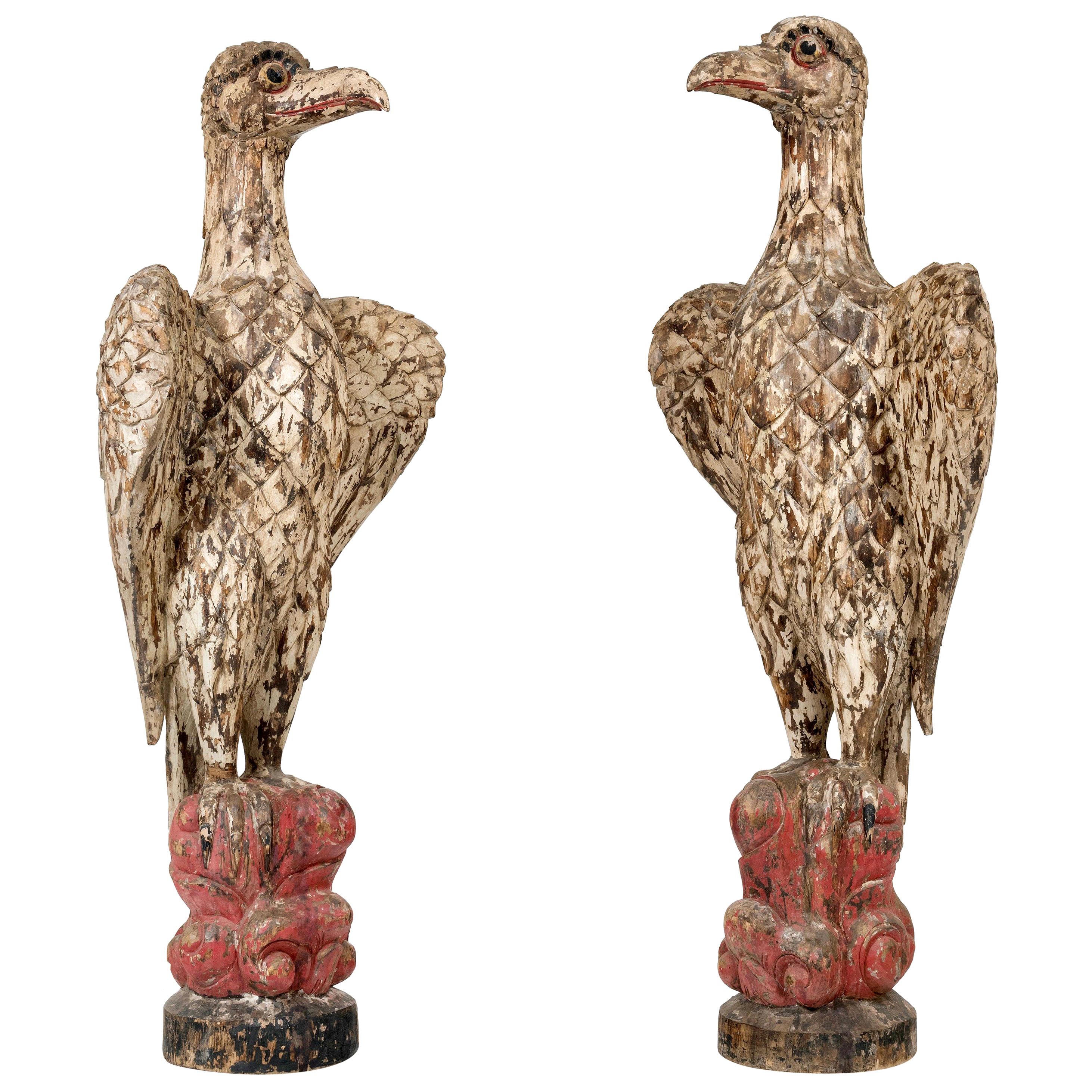 Giant Pair of Polychromed Eagles Sculptures For Sale