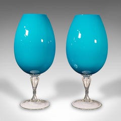Giant Pair of Vintage Wine Glasses, English, Decorative, Planter, Vase, C.1970