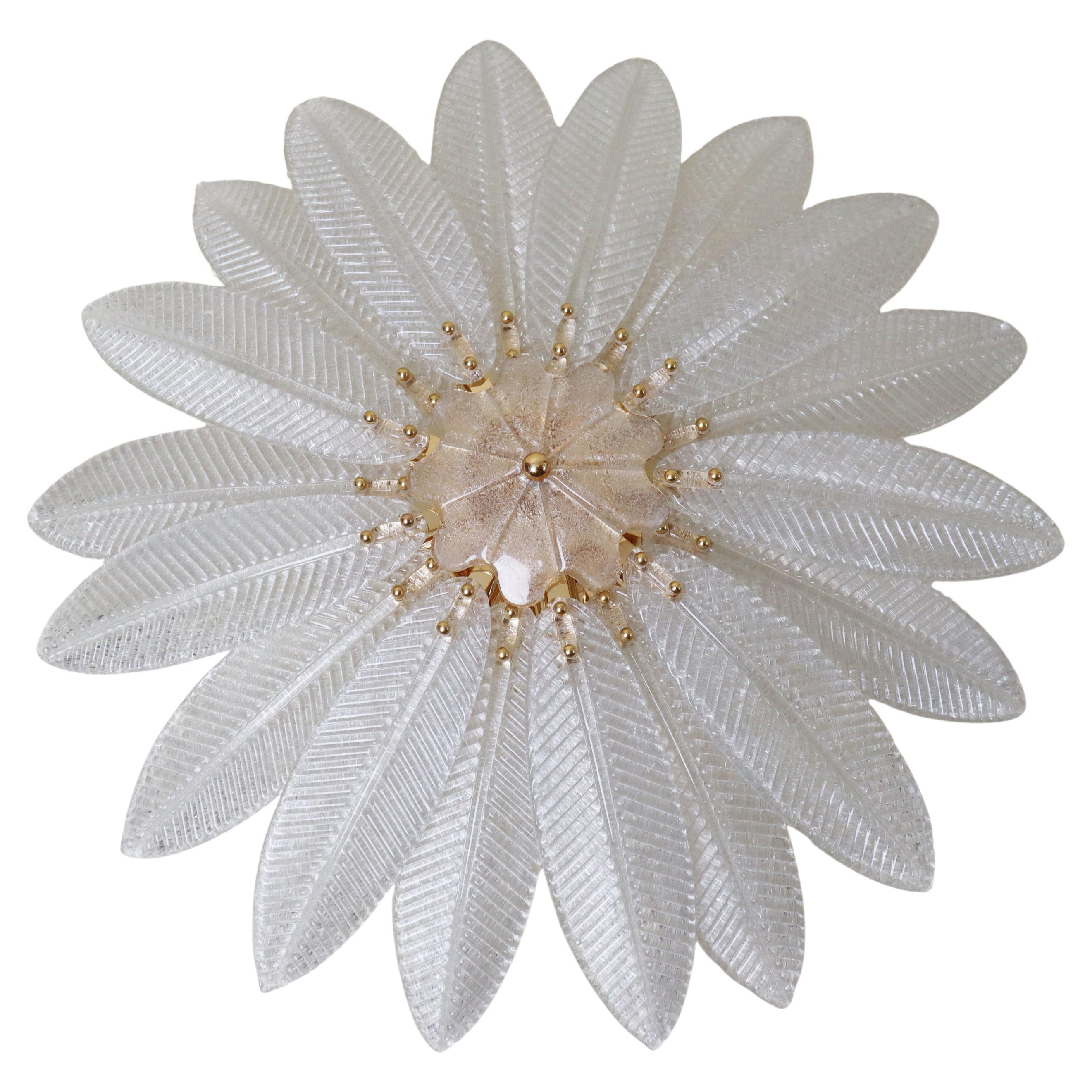 Giant Palm Leaf Flower Flush Mount Ceiling Lamp, Murano, Italy Murano 1990s