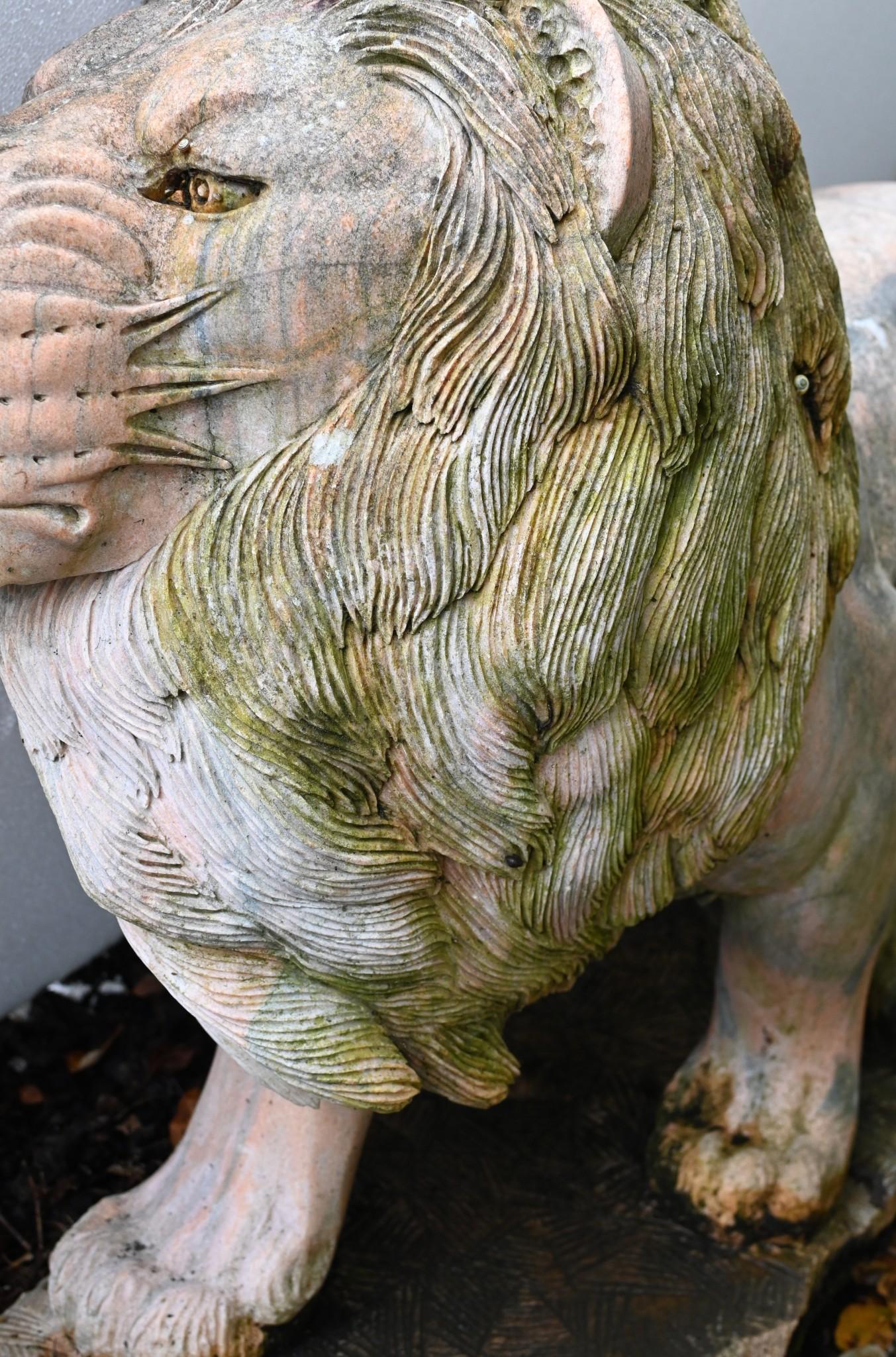 Marmo Statua di leone gigante in marmo rosa Gatto mediceo a grandezza naturale in vendita