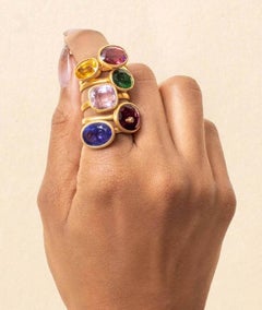 Giant Pink Rose Quartz Yellow Gold Stackable Cocktail Ring