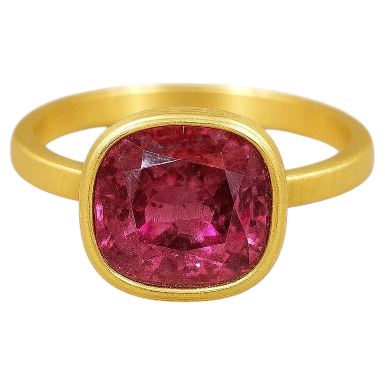 Riesiger rosa Turmalin 14K Gelbgold Stapelbarer Cocktail Ring