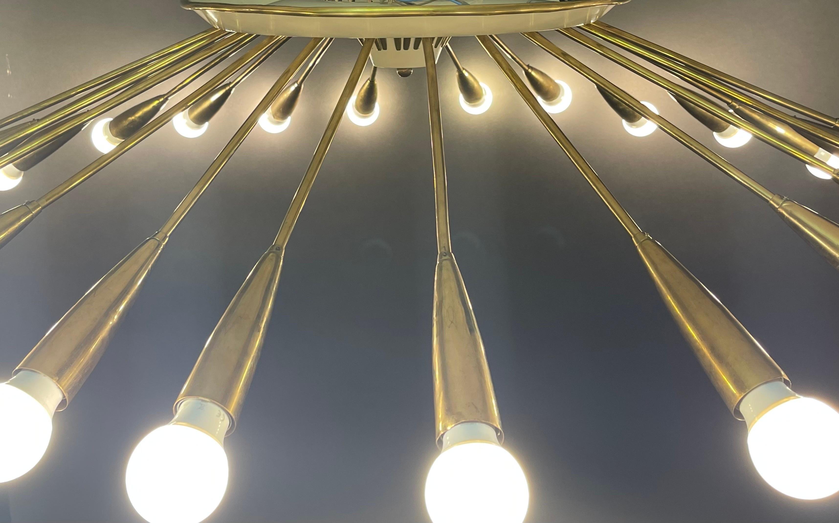Giant Polished Brass 24 - Light  Sputnik Flush Mount, Germany, 1950s For Sale 6