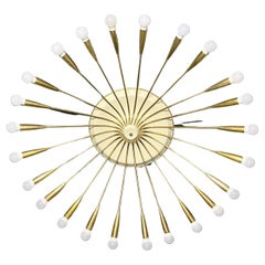 Giant Polished Brass 24 - Light  Sputnik Flush Mount, Germany, 1950s