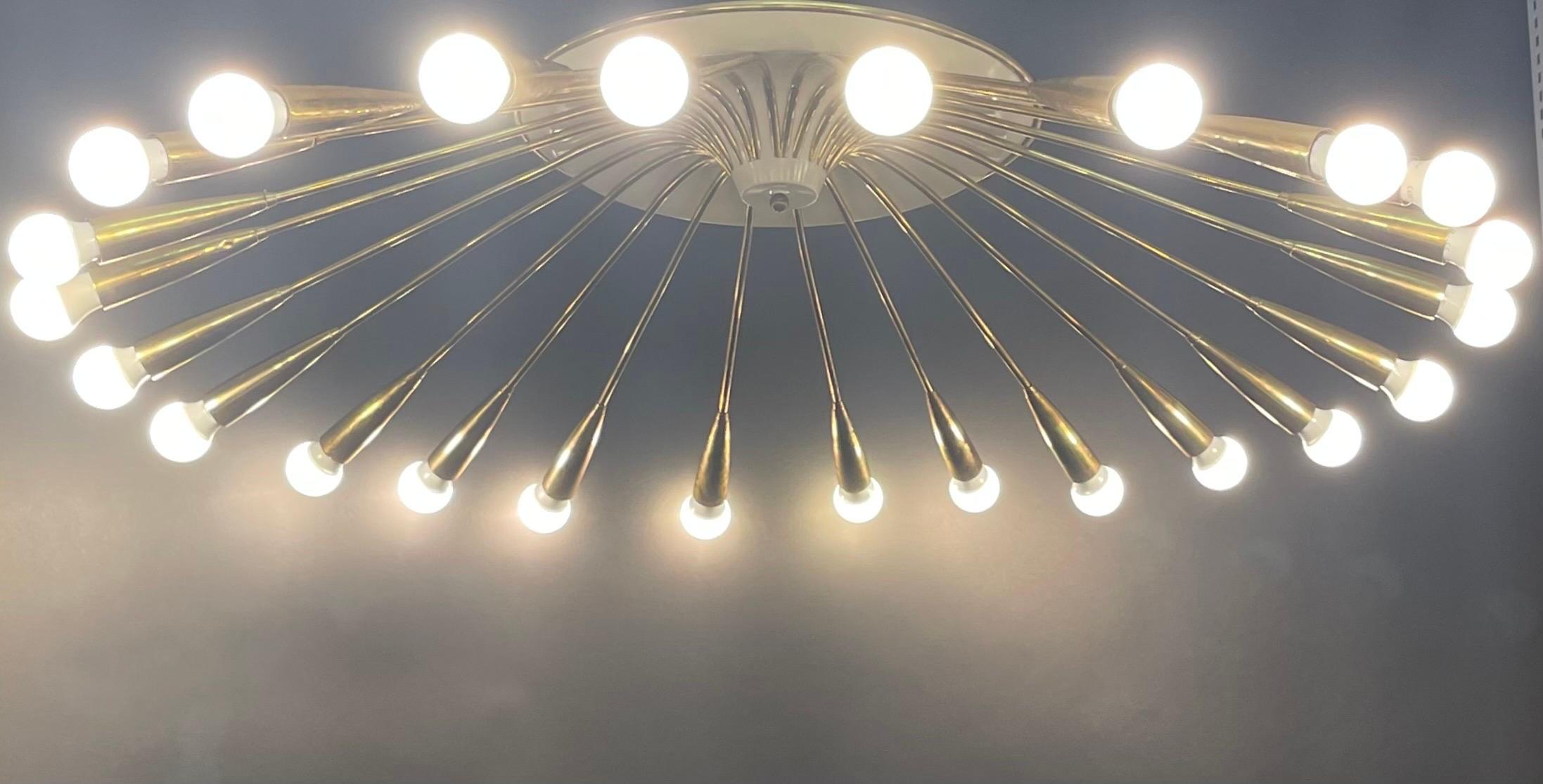 Giant Polished Brass 24 - Light  Sputnik Flush Mount, Germany, 1950s In Excellent Condition For Sale In Wiesbaden, Hessen
